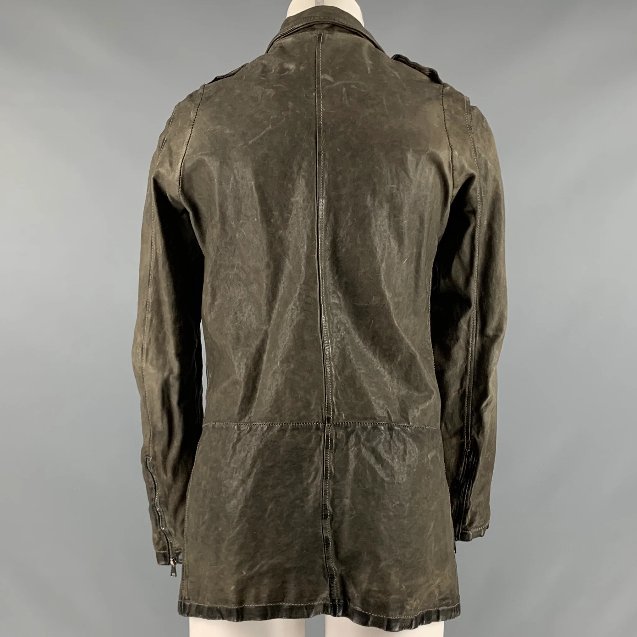 GIORGIO BRATO Size 6 Grey Leather Distressed Zip Up Jacket - Image 3