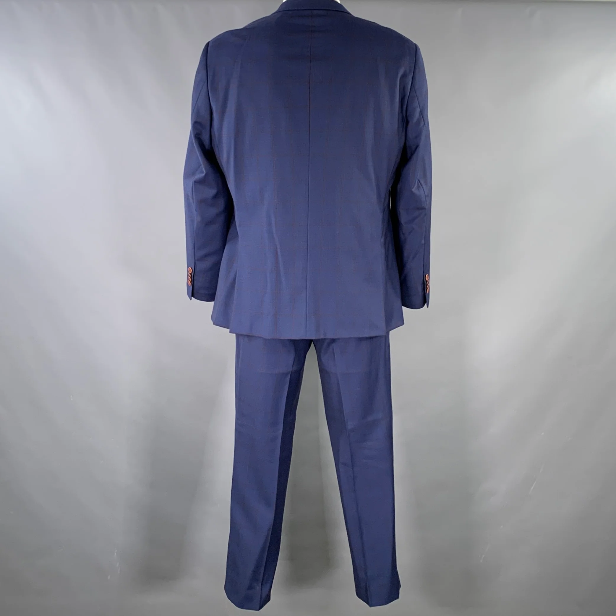 GIOVANNI BRESCIANI Size 46 Regular Blue Rust Window Pane Wool Suit - Image 4