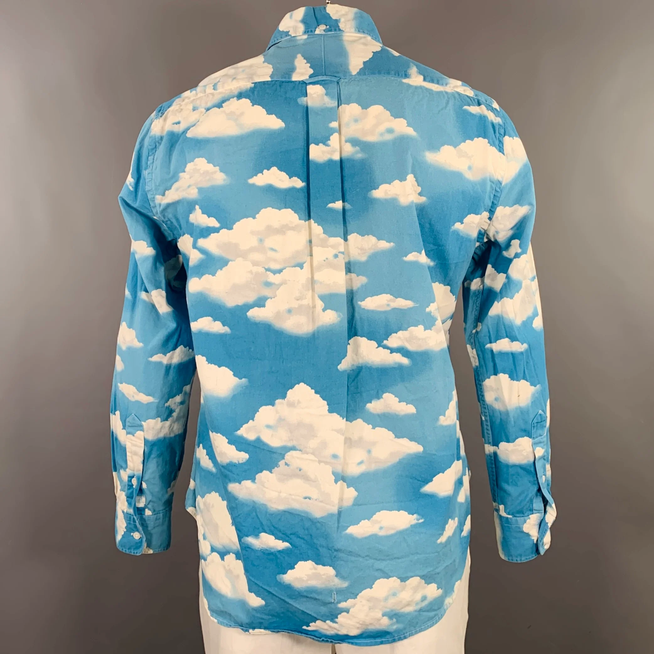 GITMAN BROS Size L Blue White Clouds Cotton Long Sleeve Shirt - Image 3