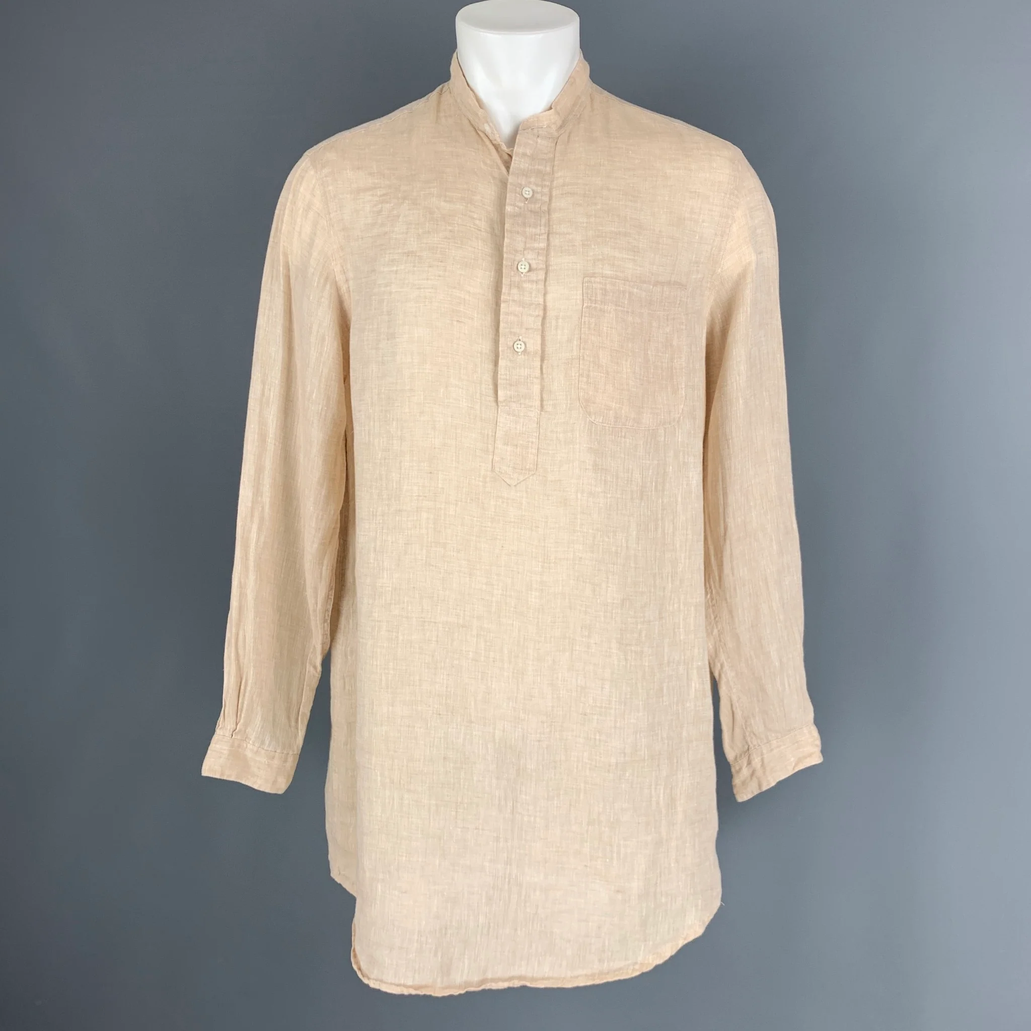 GITMAN BROS Size M Beige Linen Long placket Long Sleeve Shirt