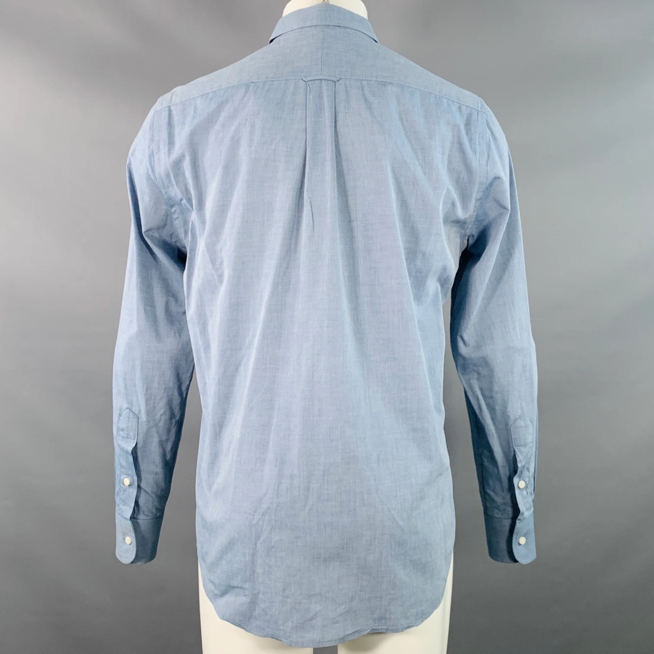 GITMAN VINTAGE Size M Blue Grey Cotton One Pocket Long Sleeve Shirt - Image 3