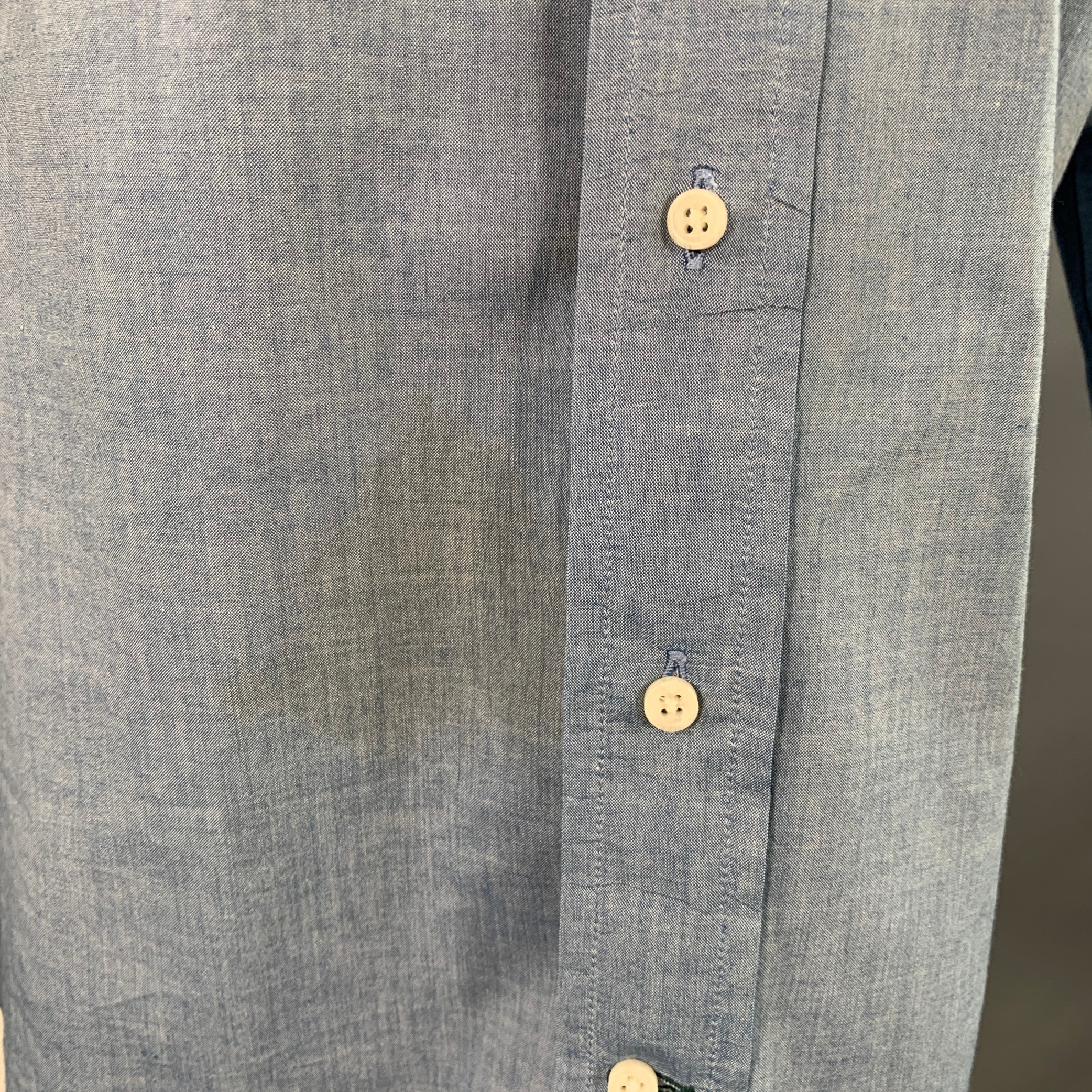 GITMAN VINTAGE Size M Blue Grey Cotton One Pocket Long Sleeve Shirt - Image 4