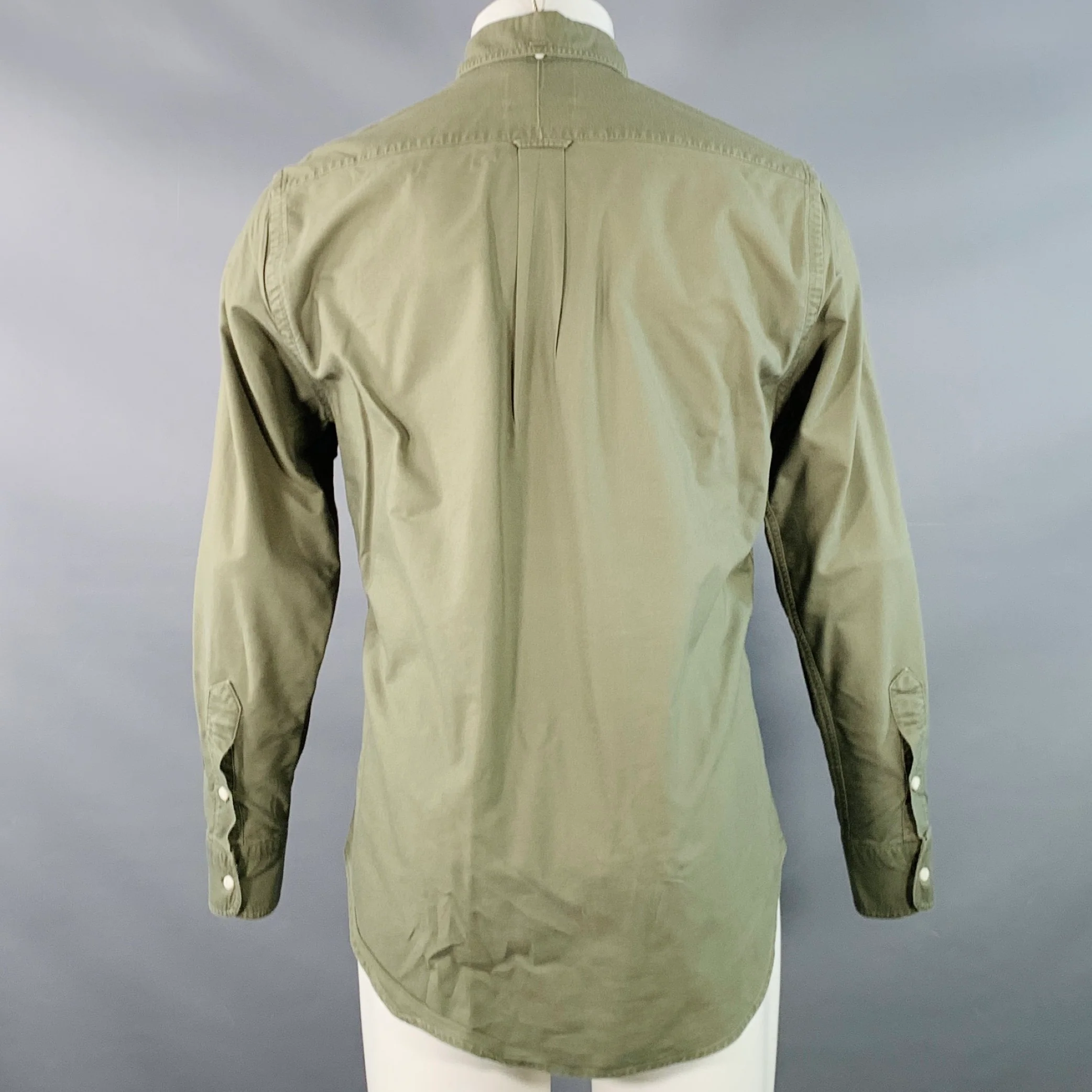 GITMAN VINTAGE Size M Green Olive Cotton Button Down Collar One Pocket Long Sleeve Shirt - Image 3