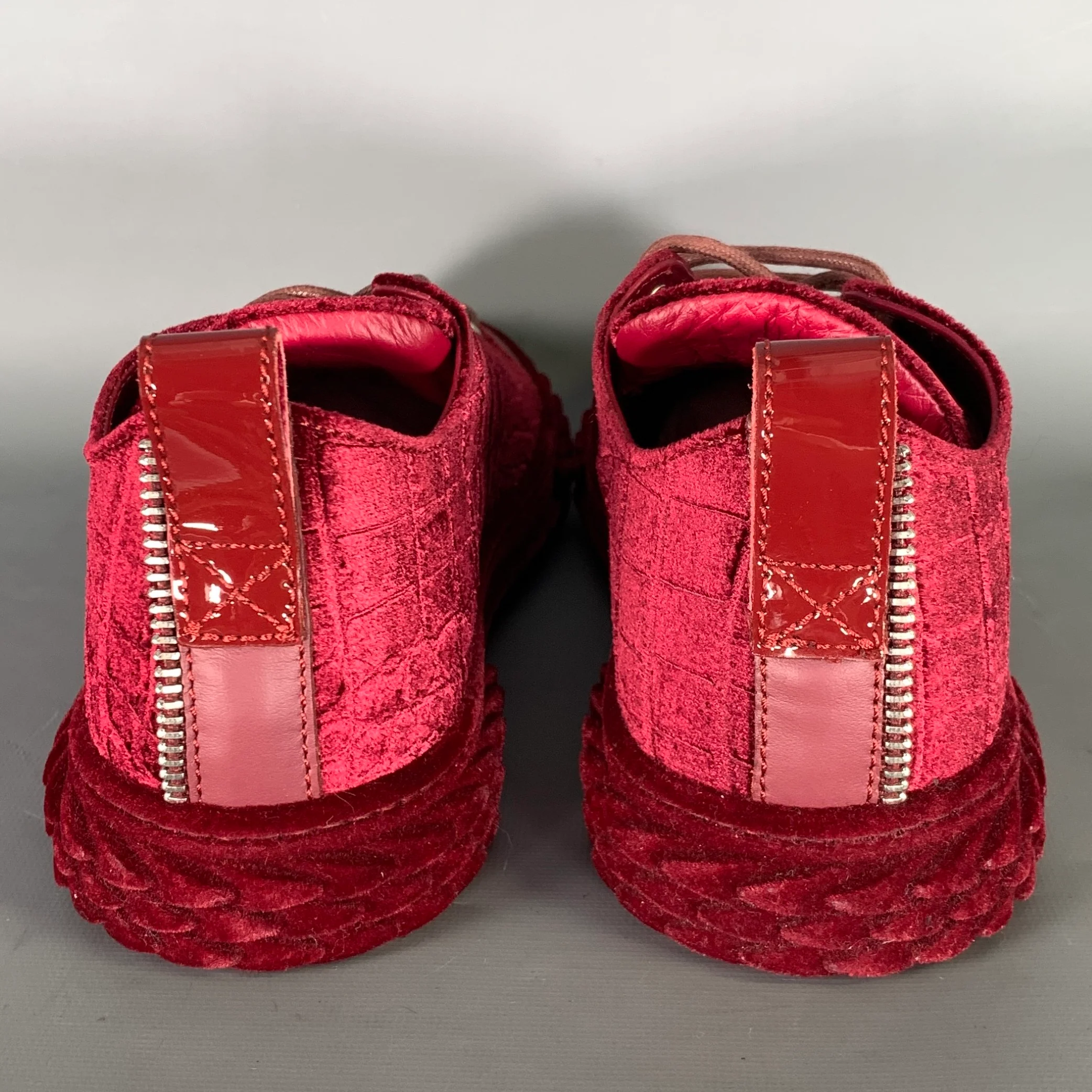 GIUSEPPE ZANOTTI Size 10 Burgundy Multi-Color Embossed Velvet Low Top Sneakers - Image 3