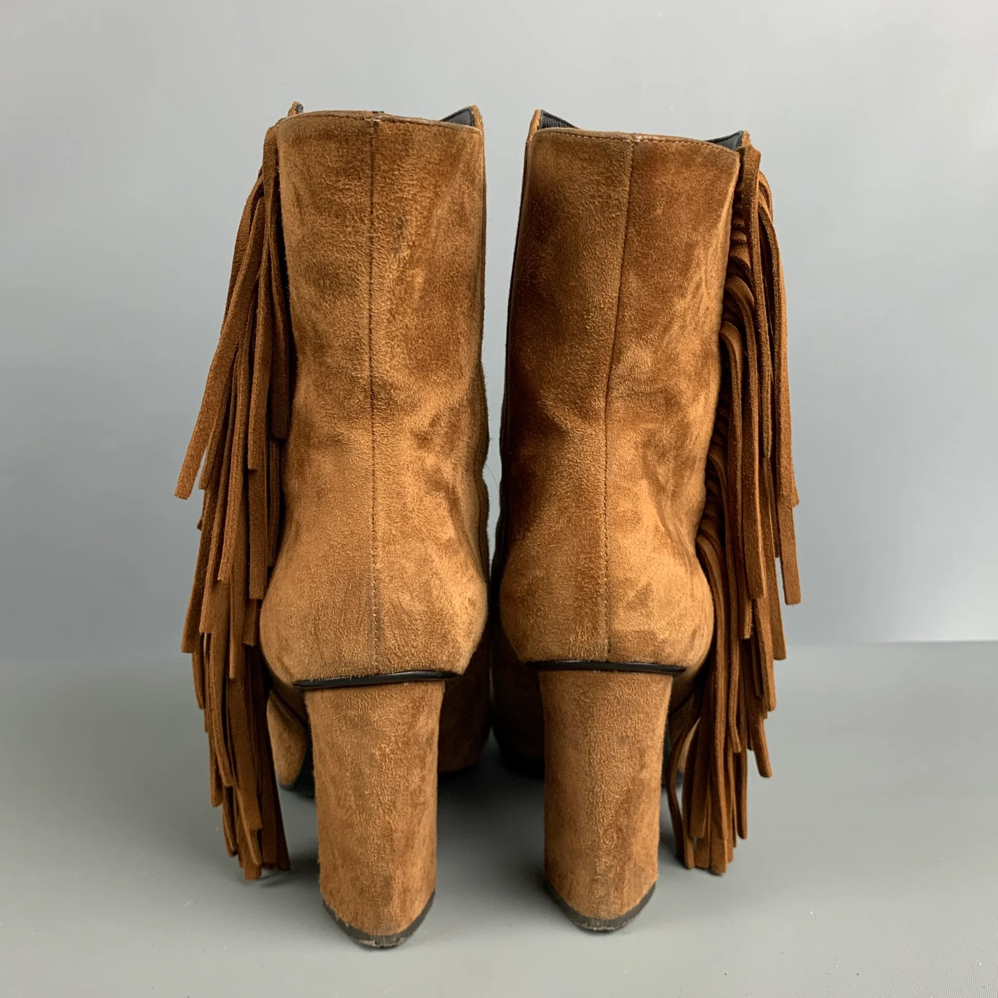 GIUSEPPE ZANOTTI Size 7.5 Brown Suede Fringe Chunky heel Boots - Image 3