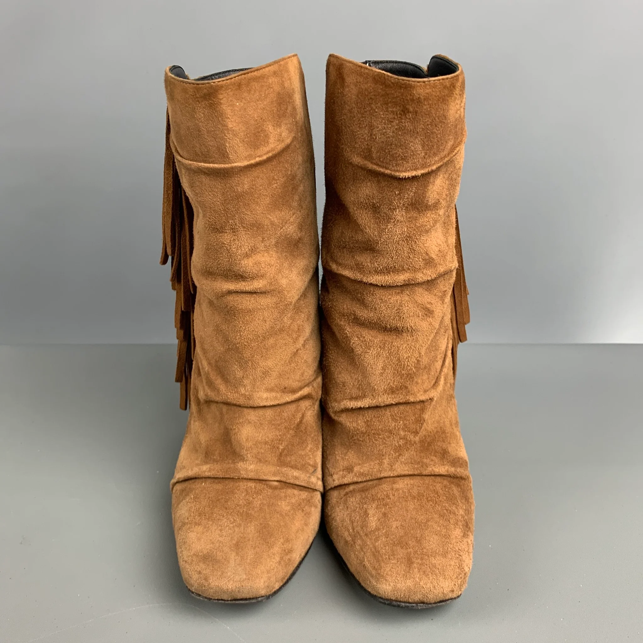 GIUSEPPE ZANOTTI Size 7.5 Brown Suede Fringe Chunky heel Boots - Image 4