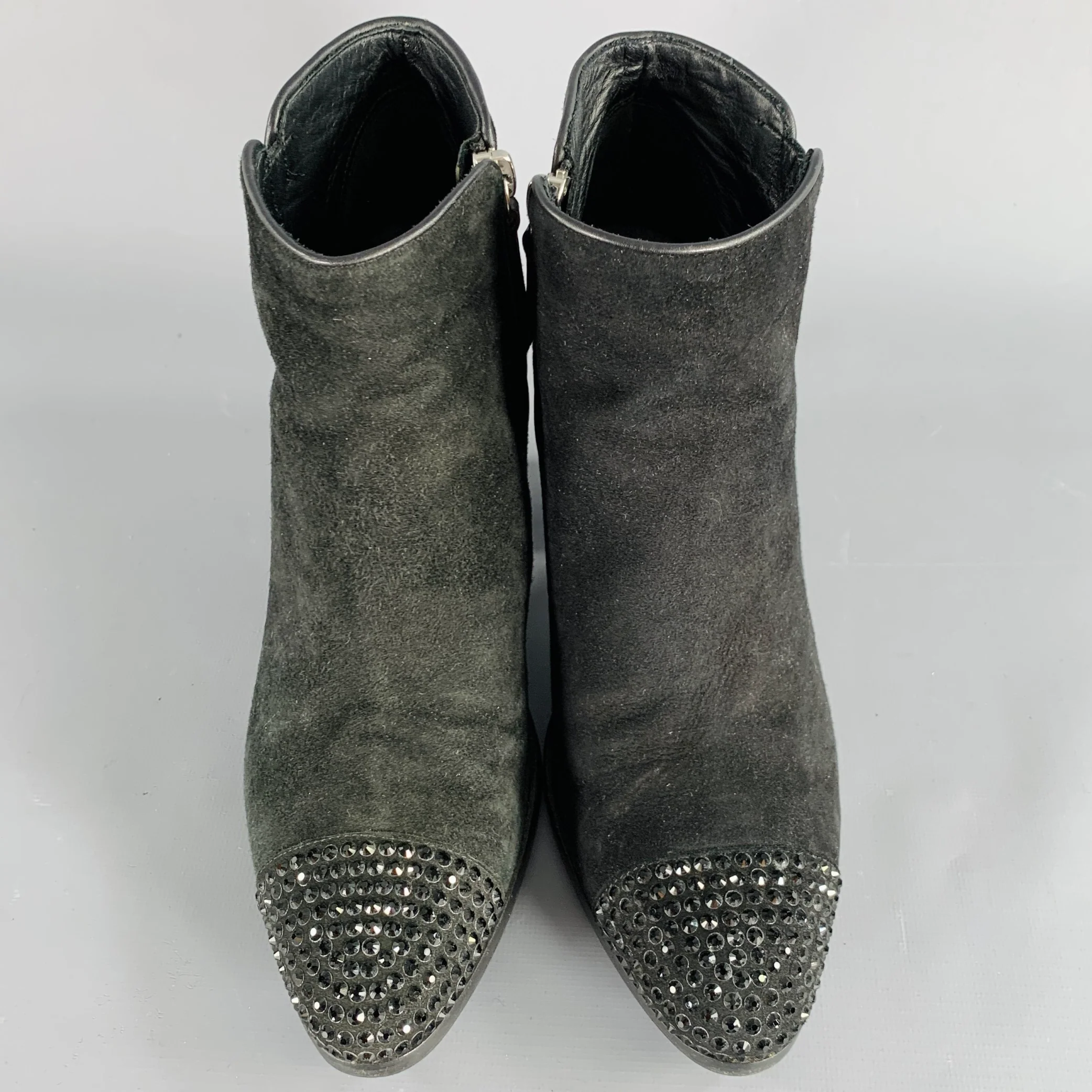 GIUSEPPE ZANOTTI Size 8 Black Suede Chunky Heel Ankle Boots - Image 4