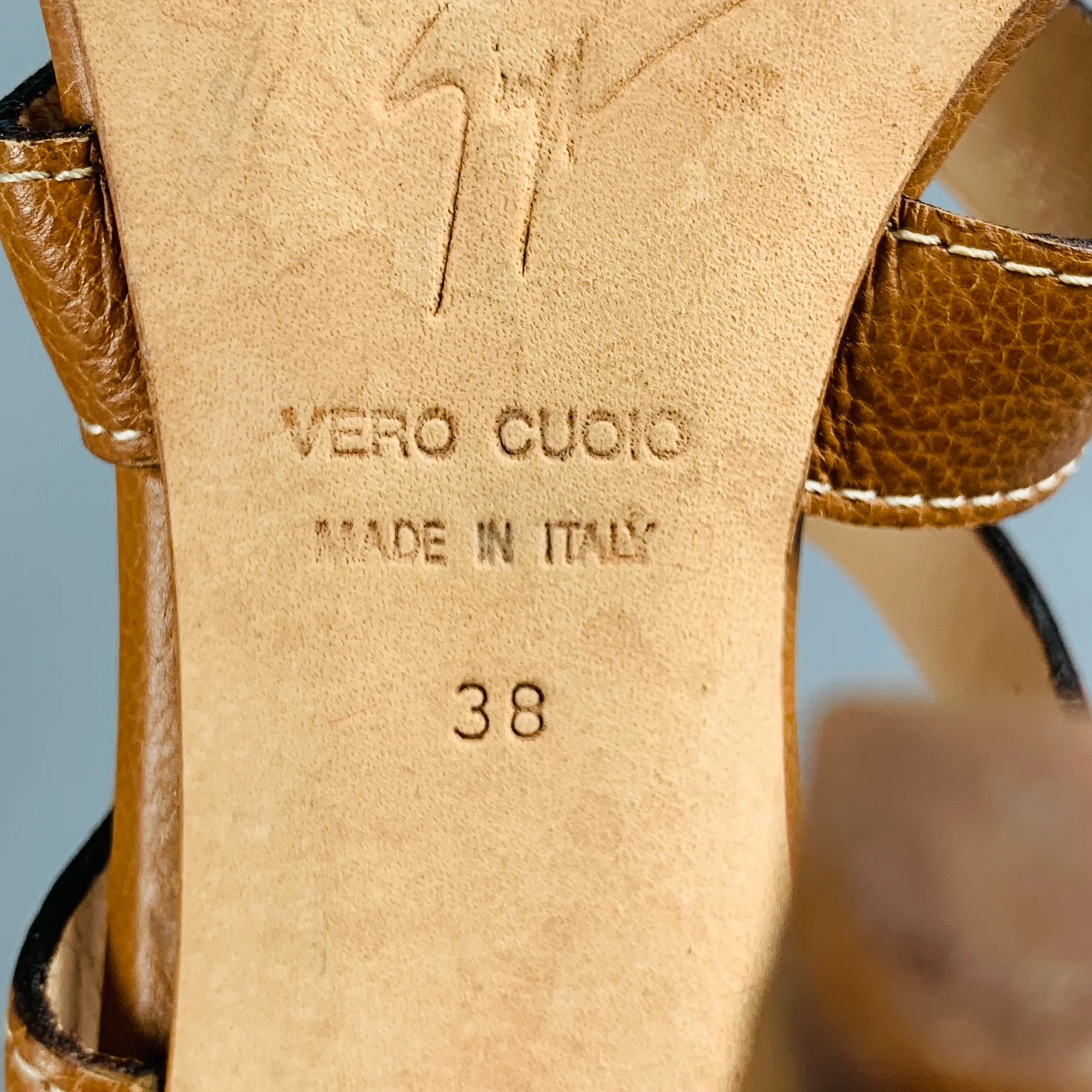 GIUSEPPE ZANOTTI Size 8 Brown Gold Leather Studded Ankle Sandals - Image 7