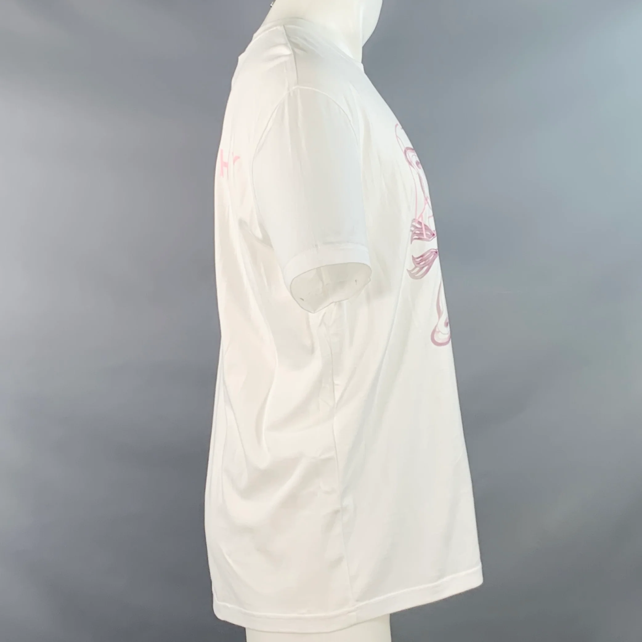 GIVENCHY 2020 Size M Lunar New Year White Pink Rat Print Cotton Crew Neck T-shirt - Image 3