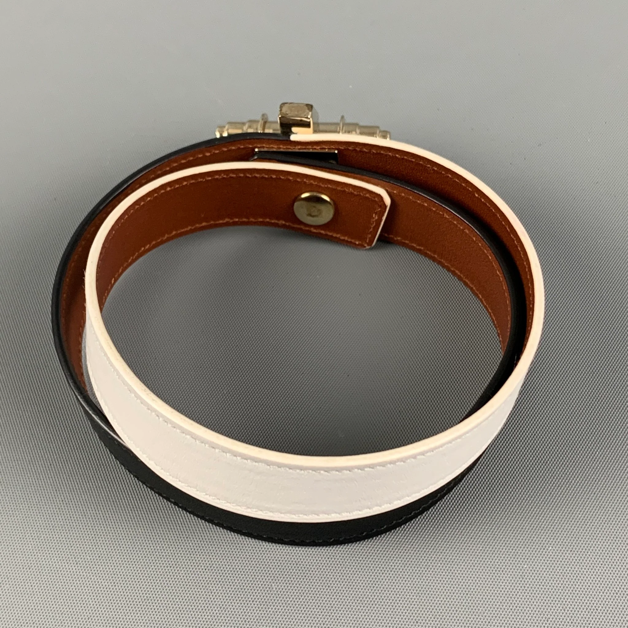 GIVENCHY Black White Gold Metal Leather Metal Obsedia Bracelet - Image 3
