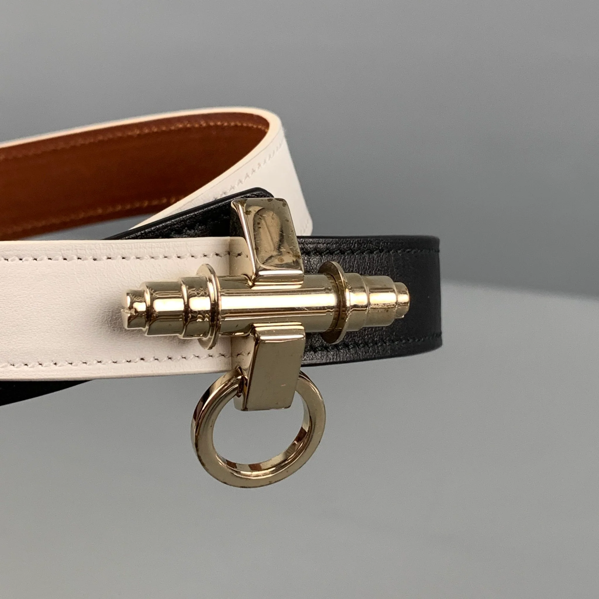 GIVENCHY Black White Gold Metal Leather Metal Obsedia Bracelet - Image 4