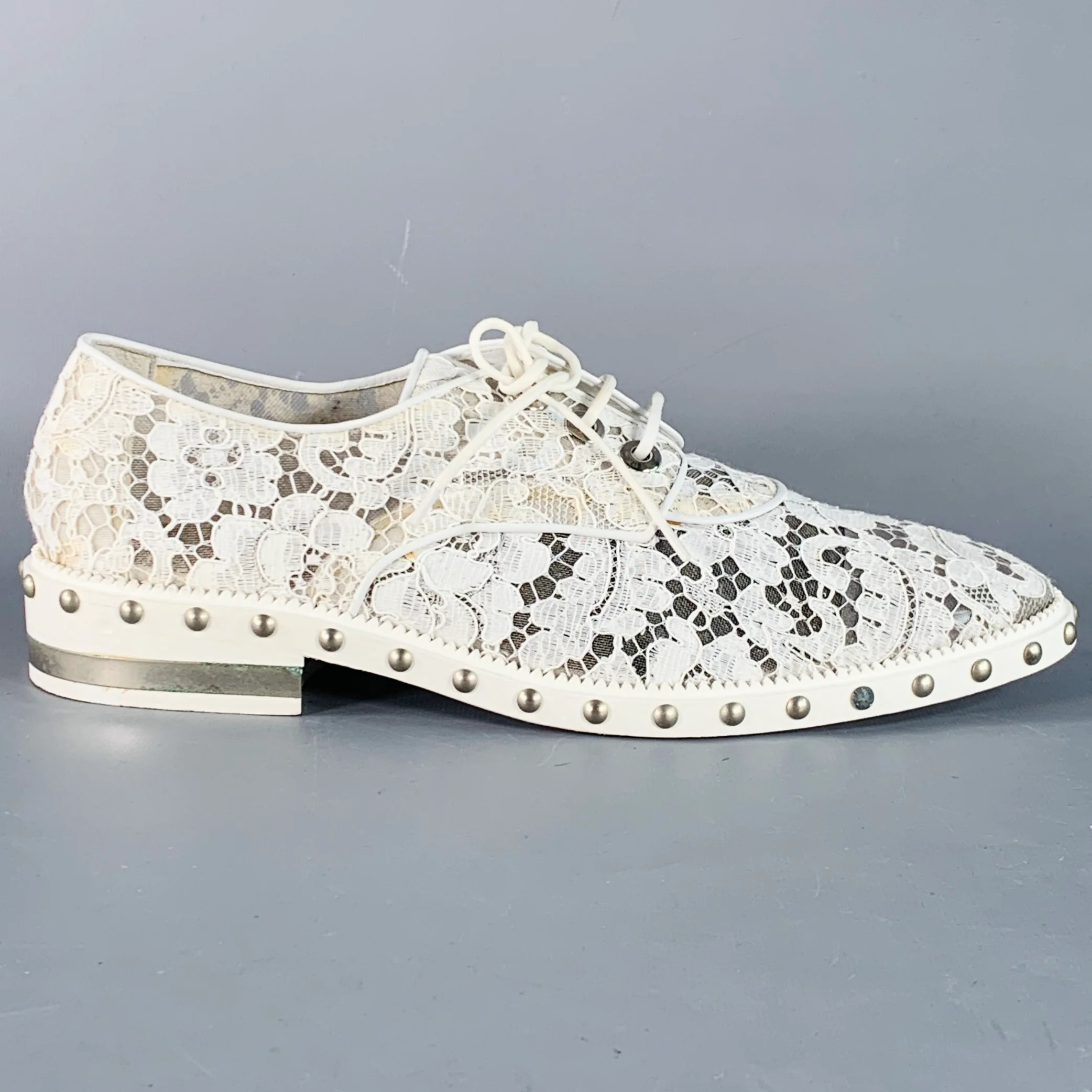 GIVENCHY Size 10 White Leather Lace Studded Derby Shoes - Image 2
