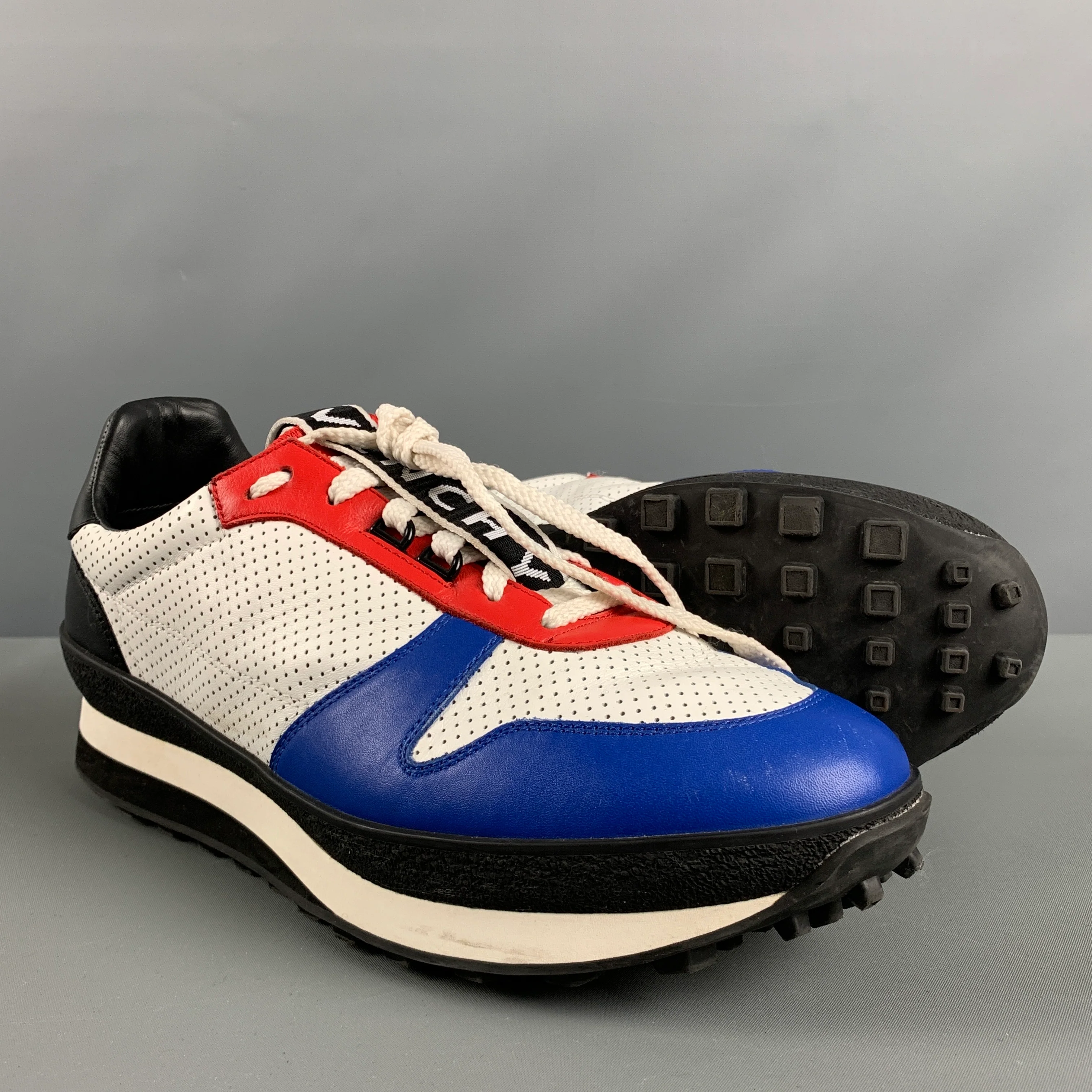 GIVENCHY Size 11 White Red & Blue Perforated Leather Sneakers - Image 5