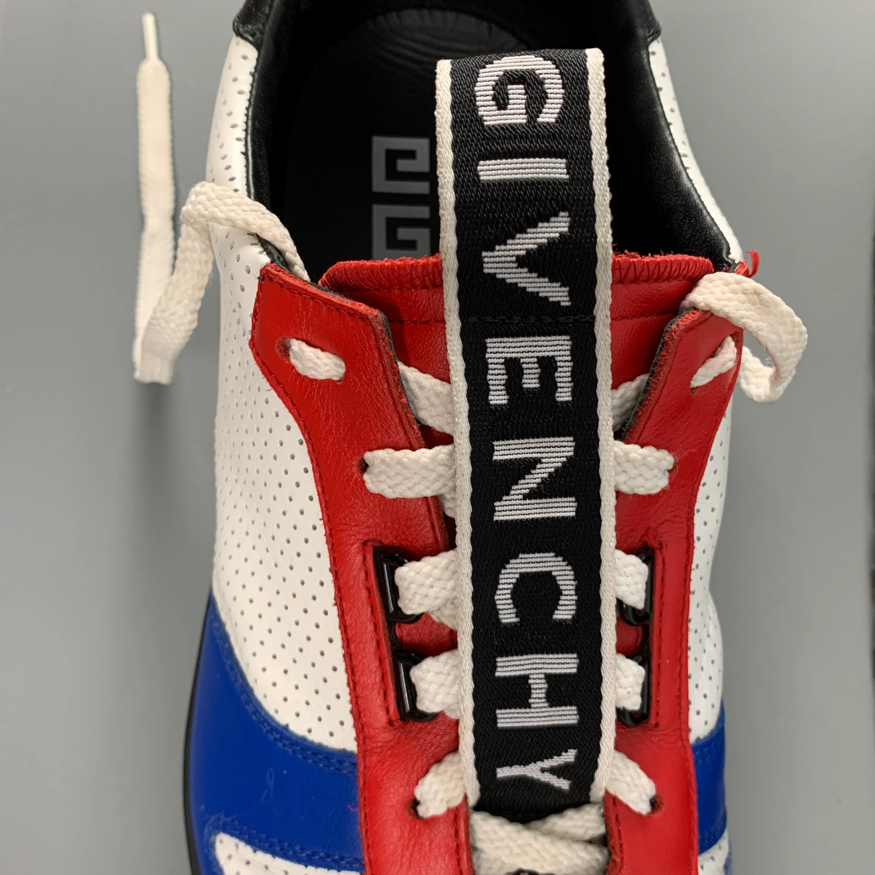 GIVENCHY Size 11 White Red & Blue Perforated Leather Sneakers - Image 7