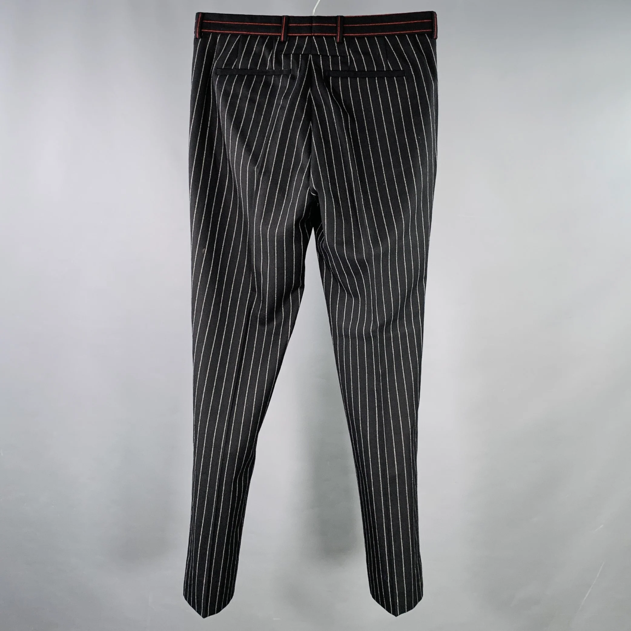 GIVENCHY Size 30 Black Red Grey Stripe Wool Flat Front Dress Pants - Image 2