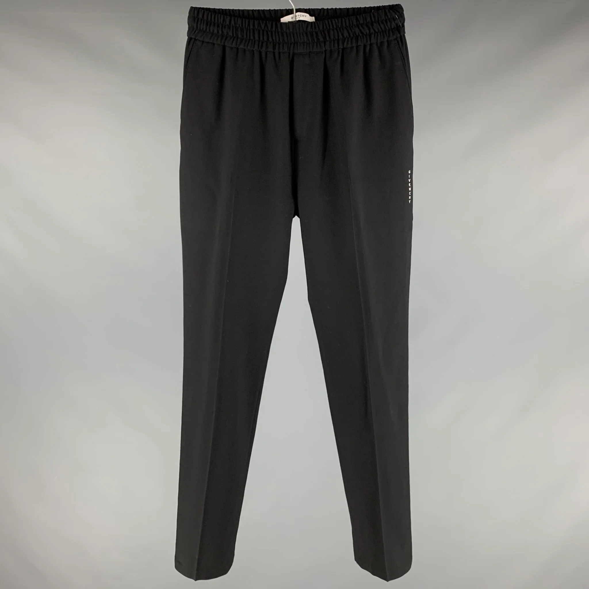 GIVENCHY Size 30 Black Wool Elastic Waistband Casual Pants