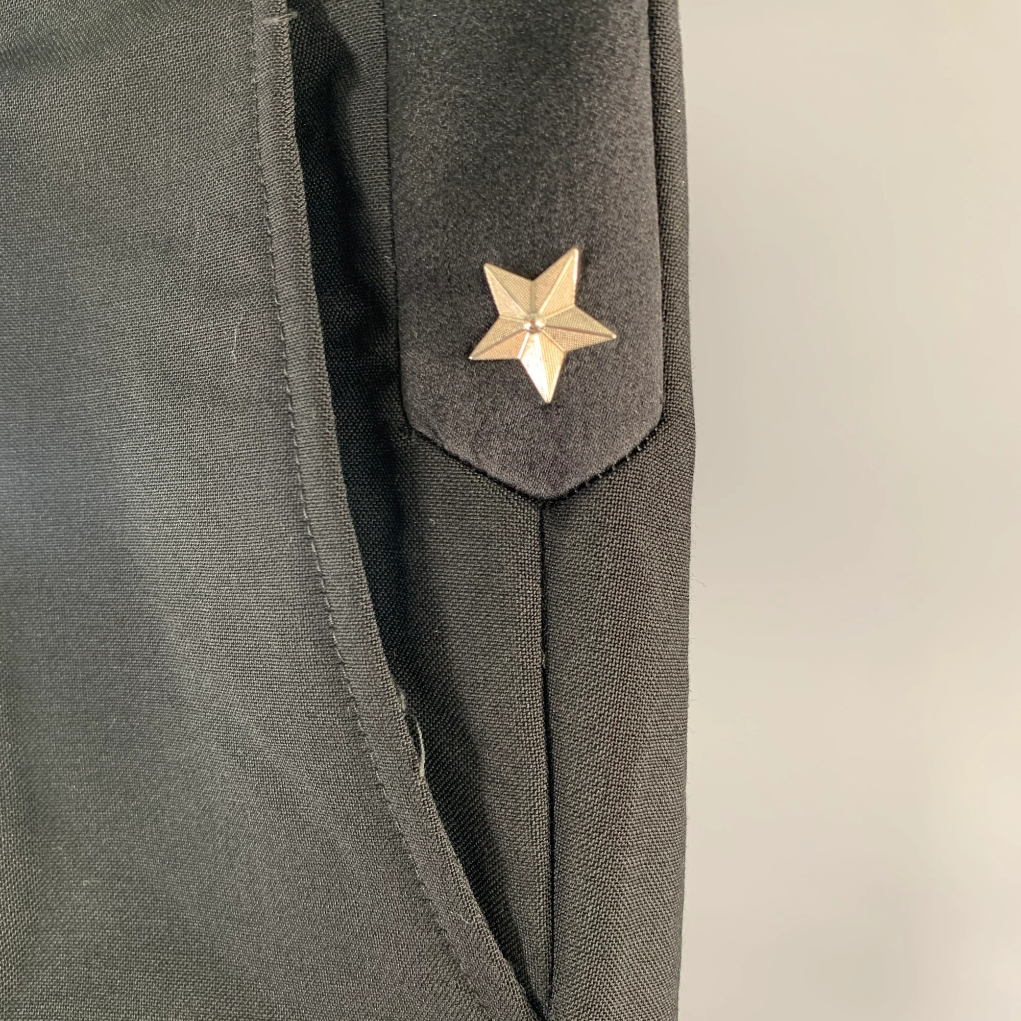 GIVENCHY Size 32 Black Star Wool Blend Flat Front Pants - Image 4