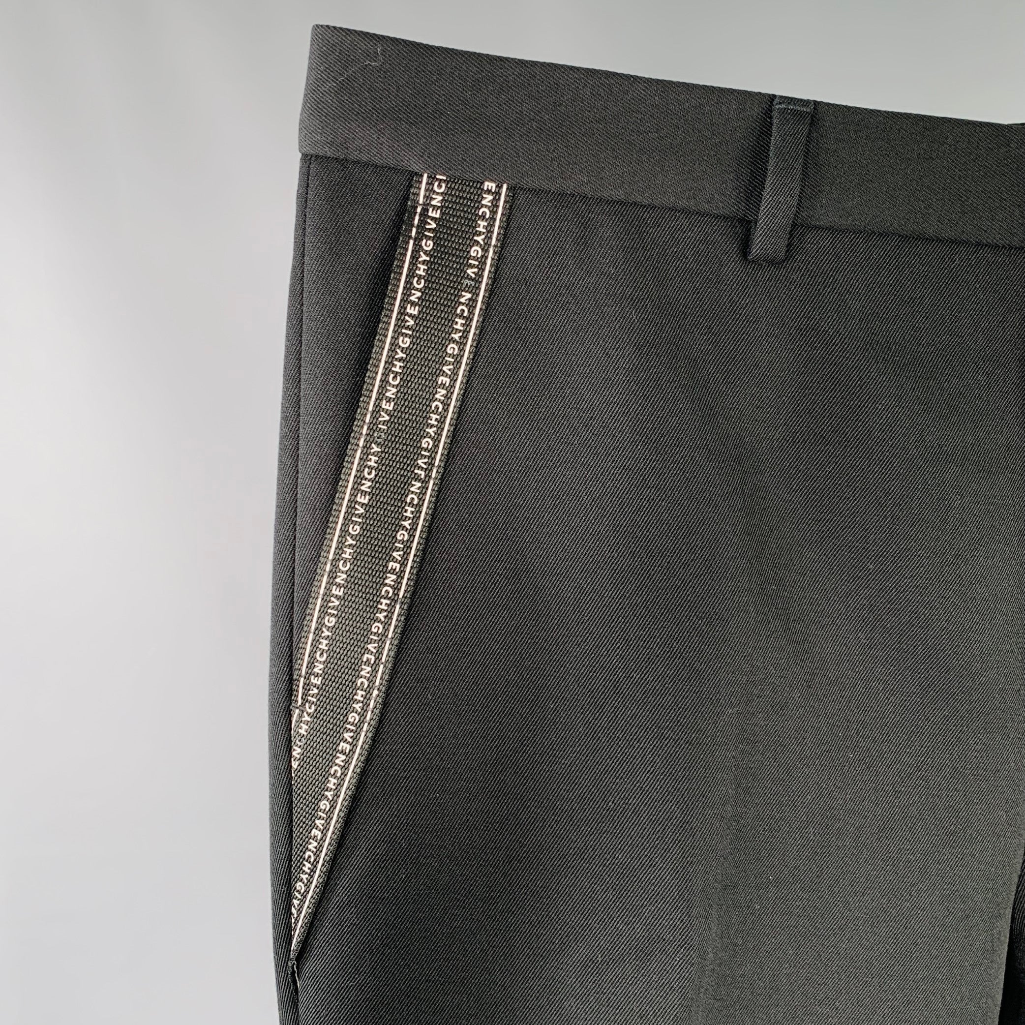 GIVENCHY Size 36 Black White Twill Polyester Wool Flat Front Dress Pants - Image 2