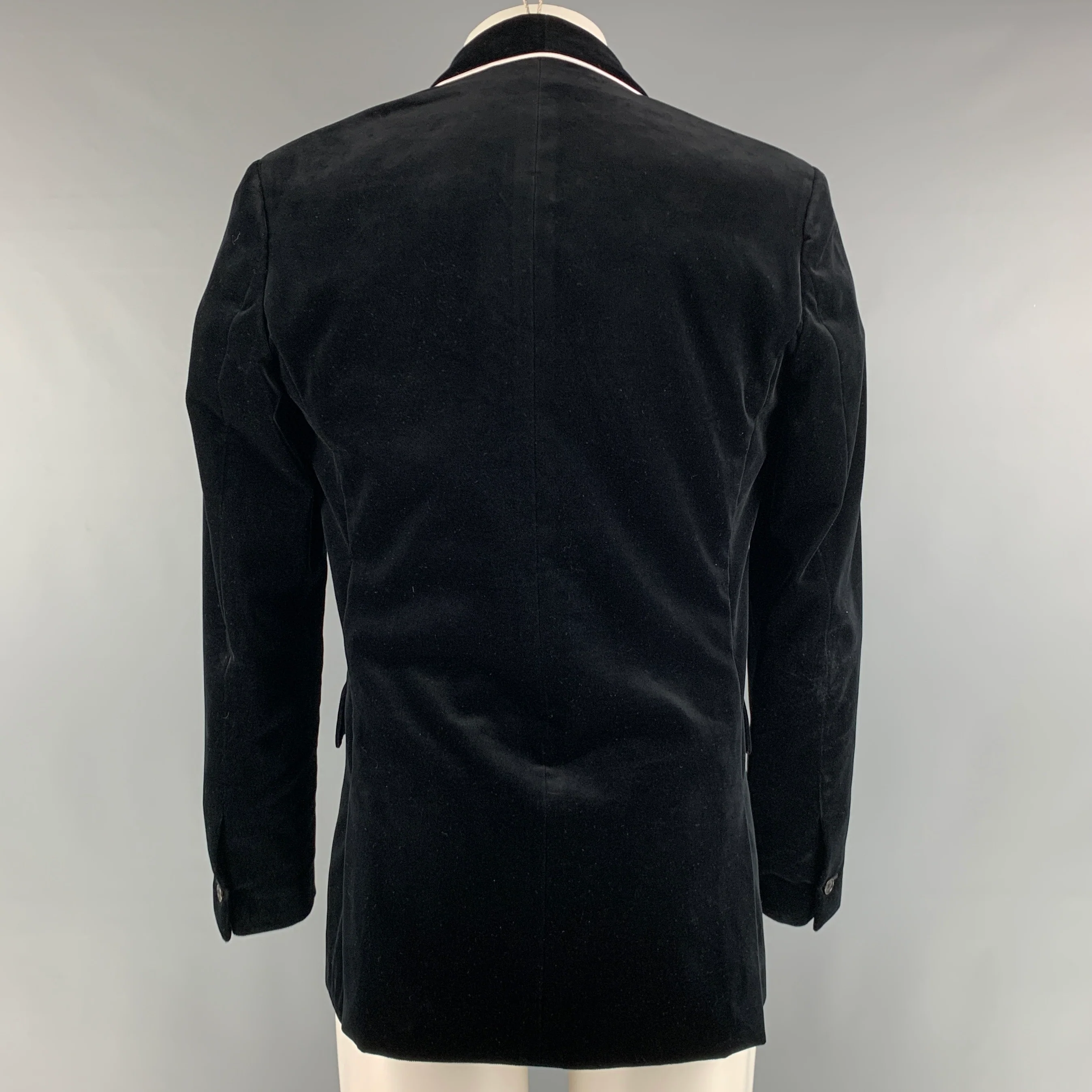 GIVENCHY Size 38 Black White Solid Cotton Velvet Shawl Collar Sport Coat - Image 3