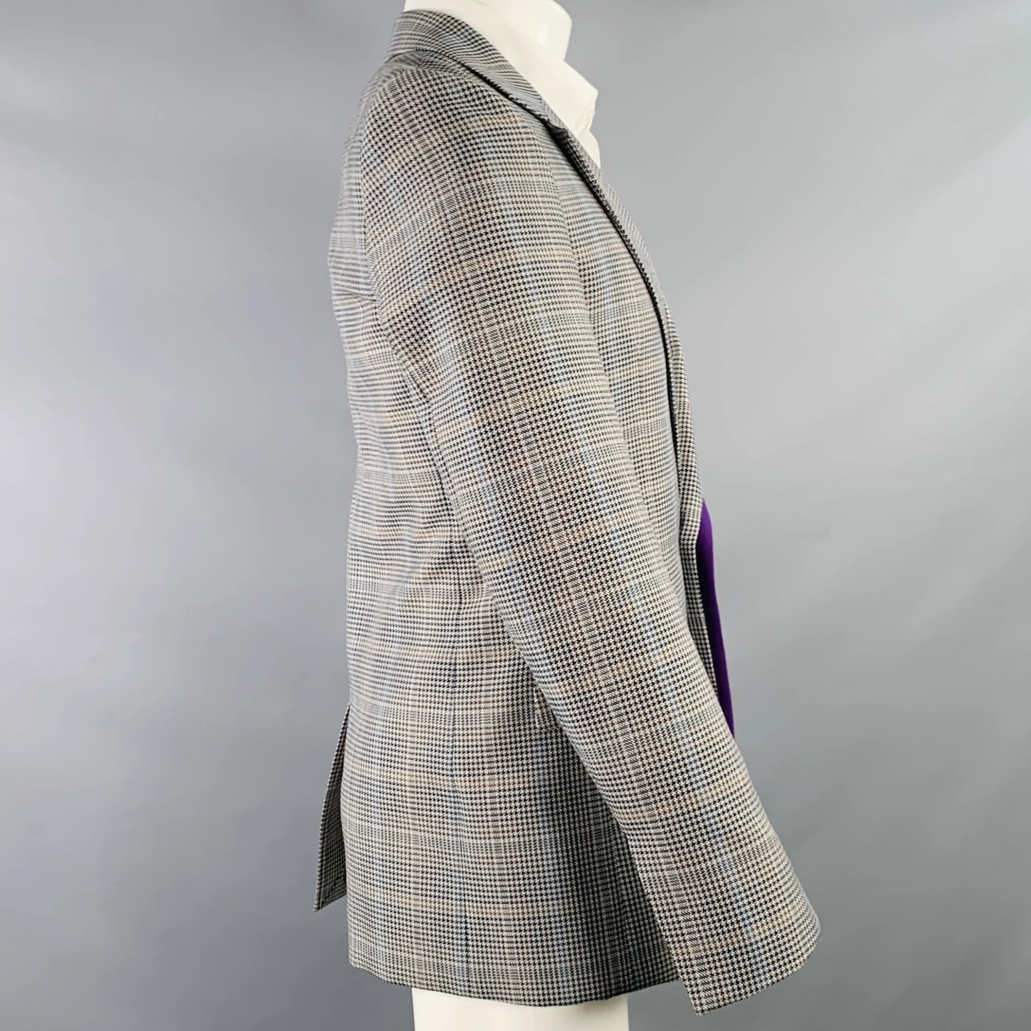 GIVENCHY Size 38 Grey Black Purple Plaid Contrast Trim Wool Blend Sport Coat - Image 3