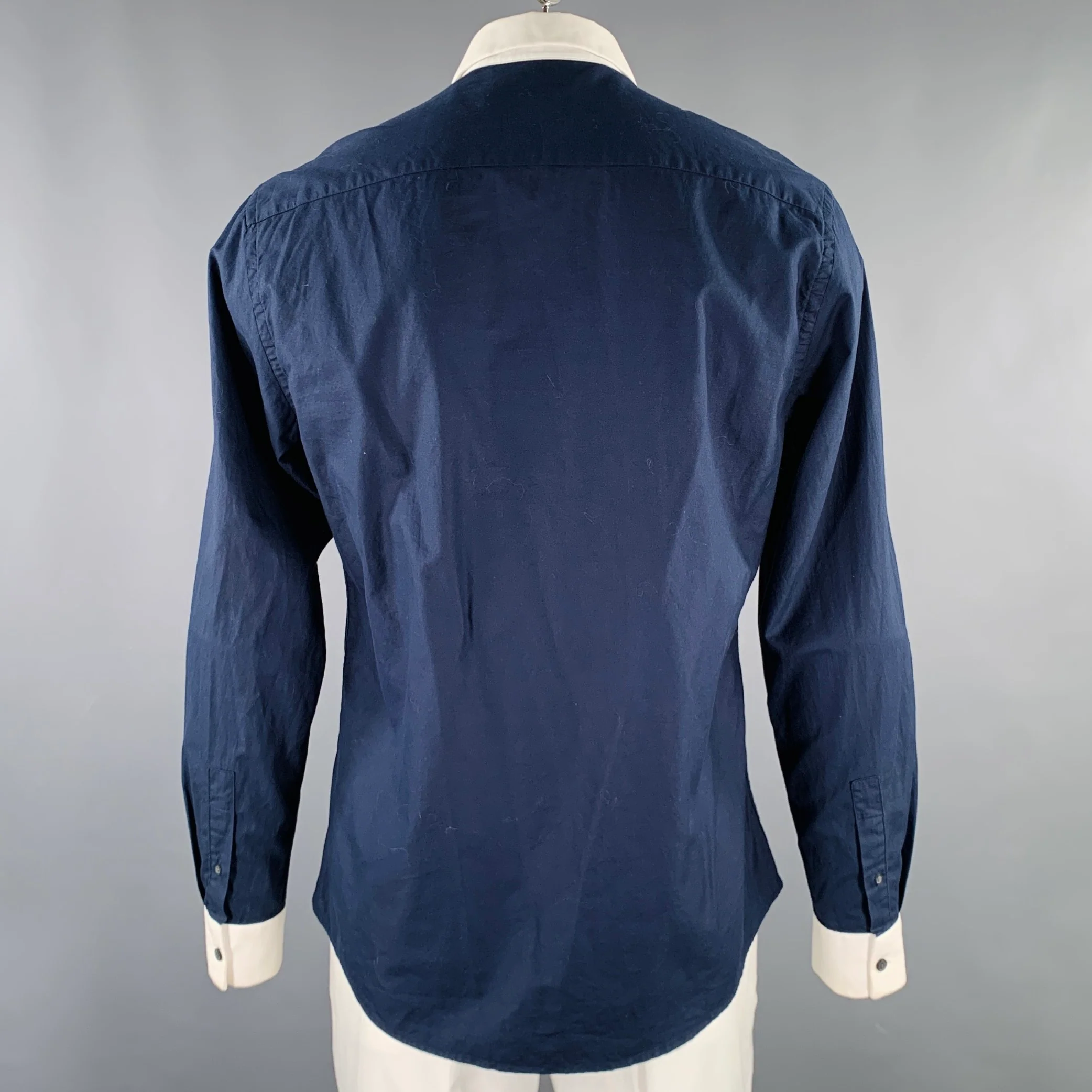 GIVENCHY Size 42 Navy White Contrast Trim Cotton Long Sleeve Shirt - Image 3
