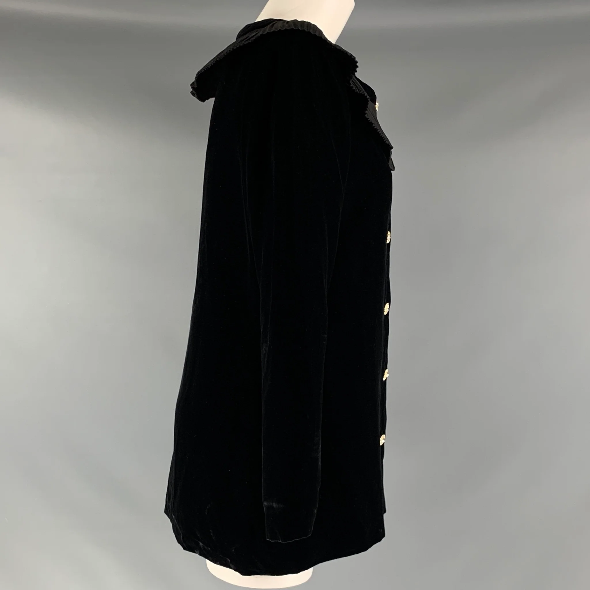 GIVENCHY Size 6 Black Viscose  Rayon Ruffled Long Sleeve Dress Top - Image 3