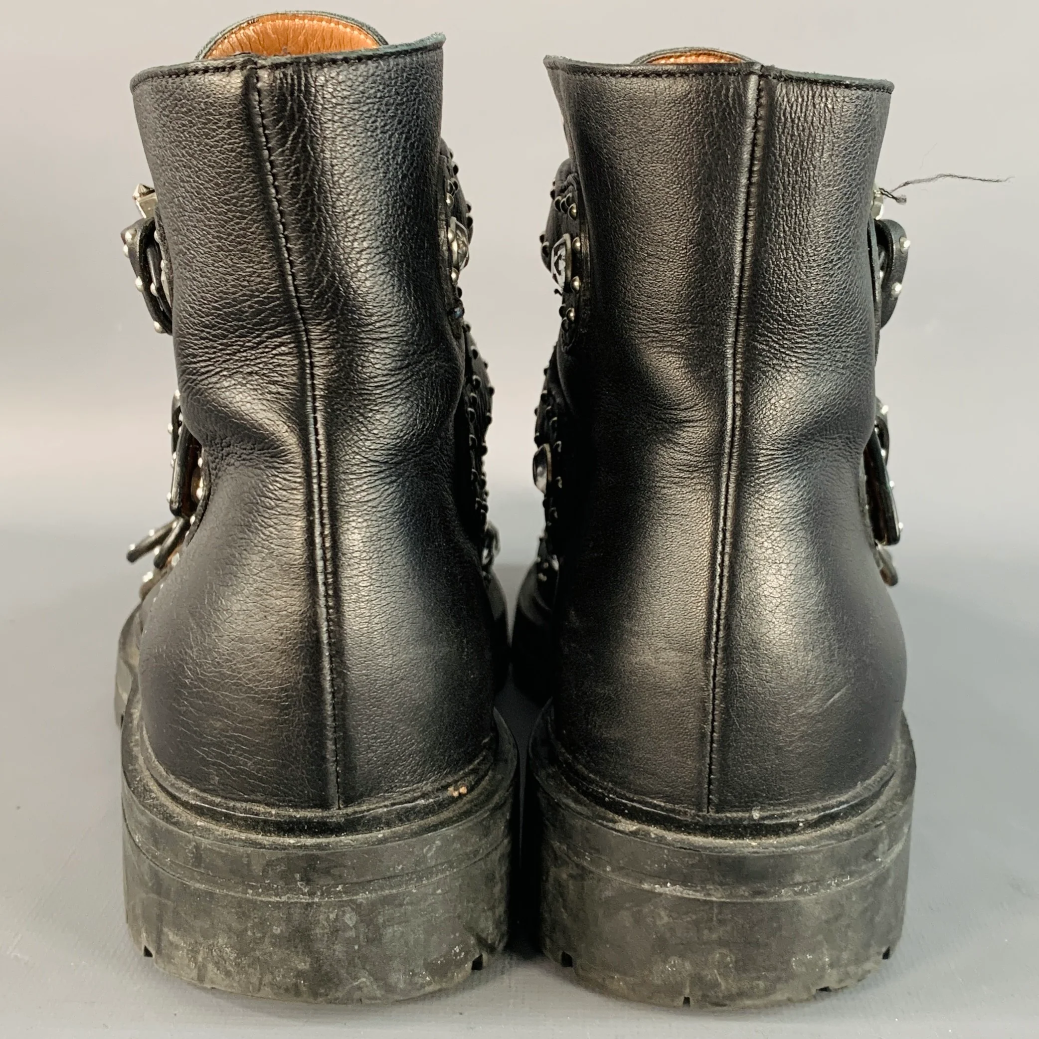 GIVENCHY Size 8 Black Studded Leather Belted Ankle Boots - Image 3