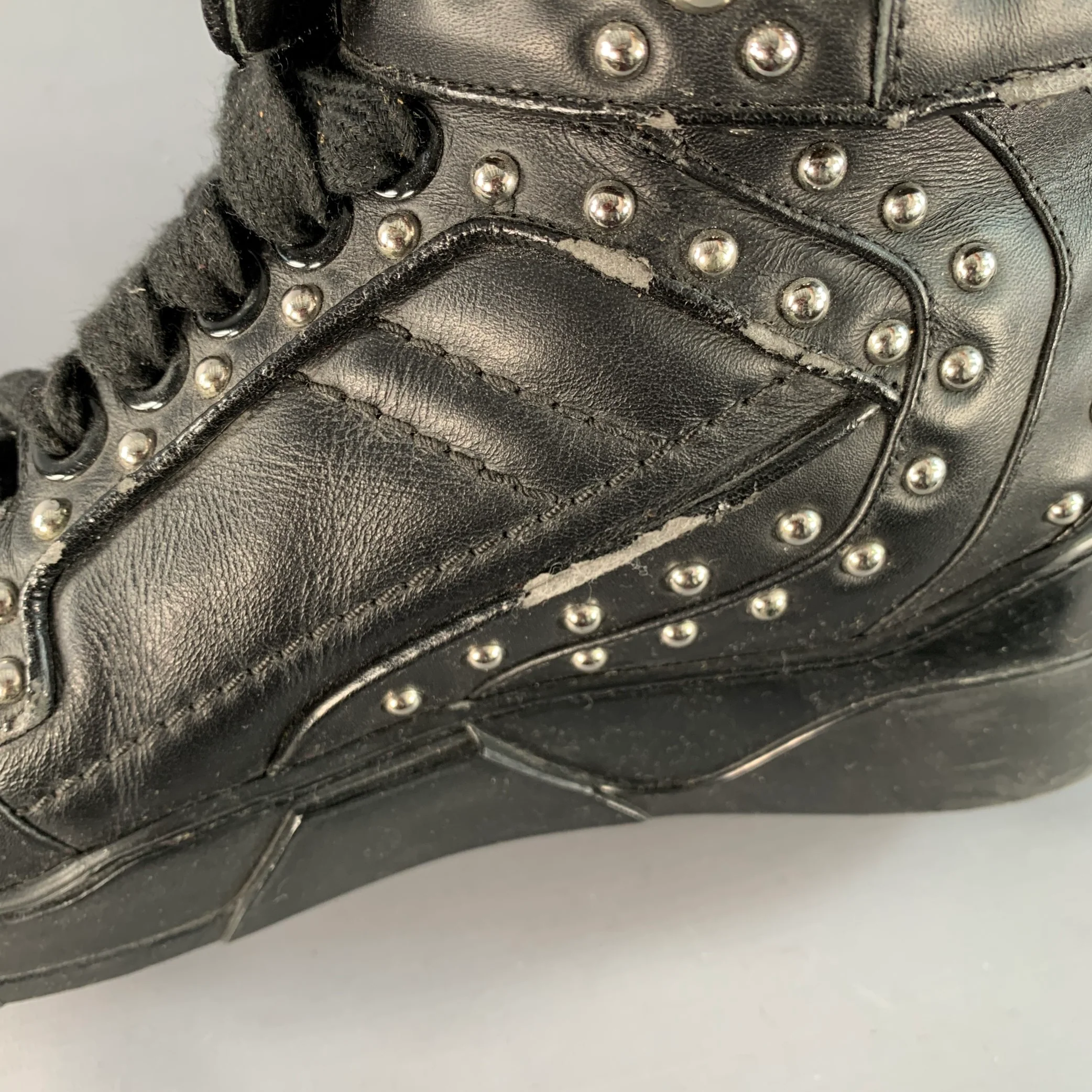 GIVENCHY Size 9 Tyson Black Studded Leather High Top Sneakers - Image 11