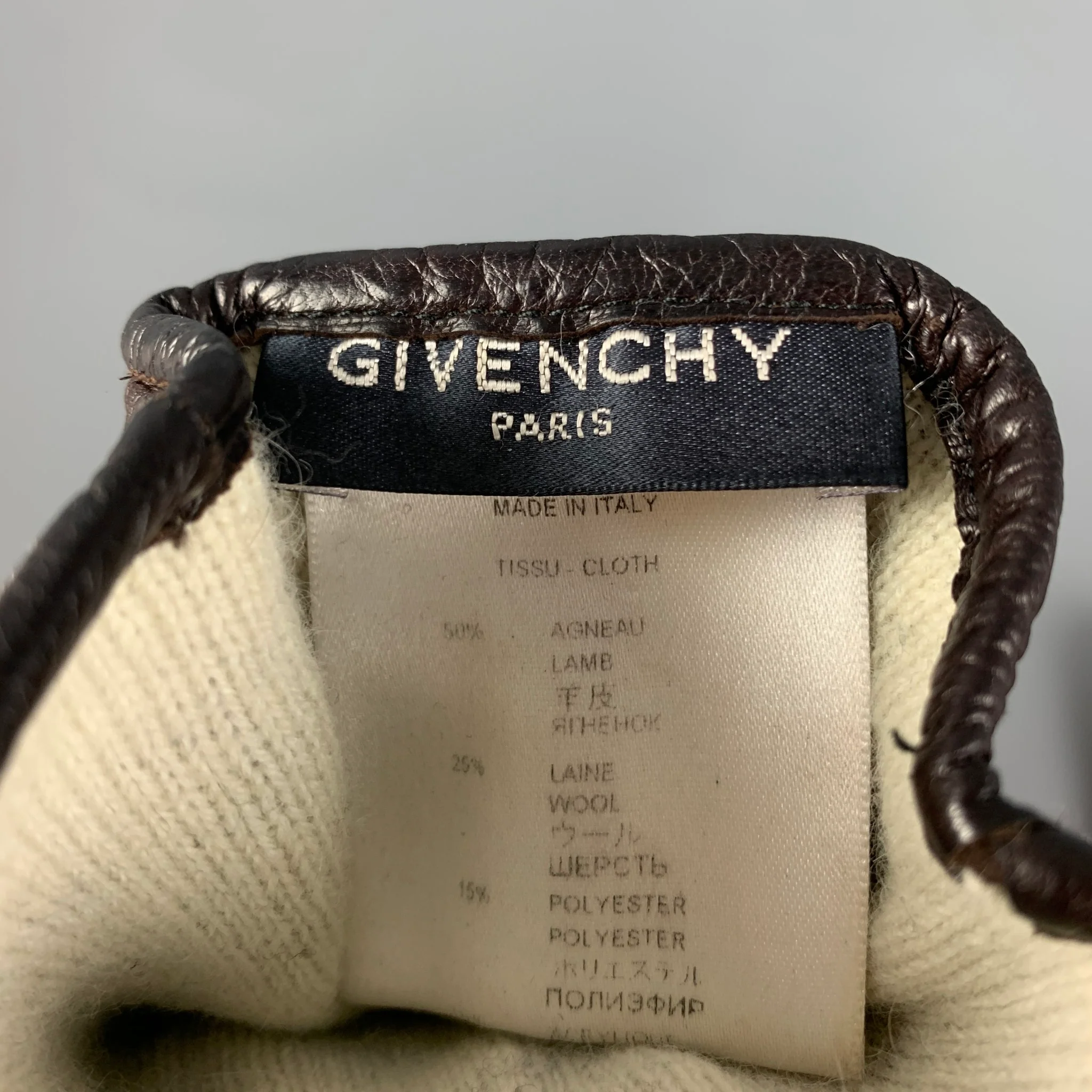 GIVENCHY Size 9 Brown Cream Mixed Materials Lamb Skin Angora Wool Gloves - Image 5