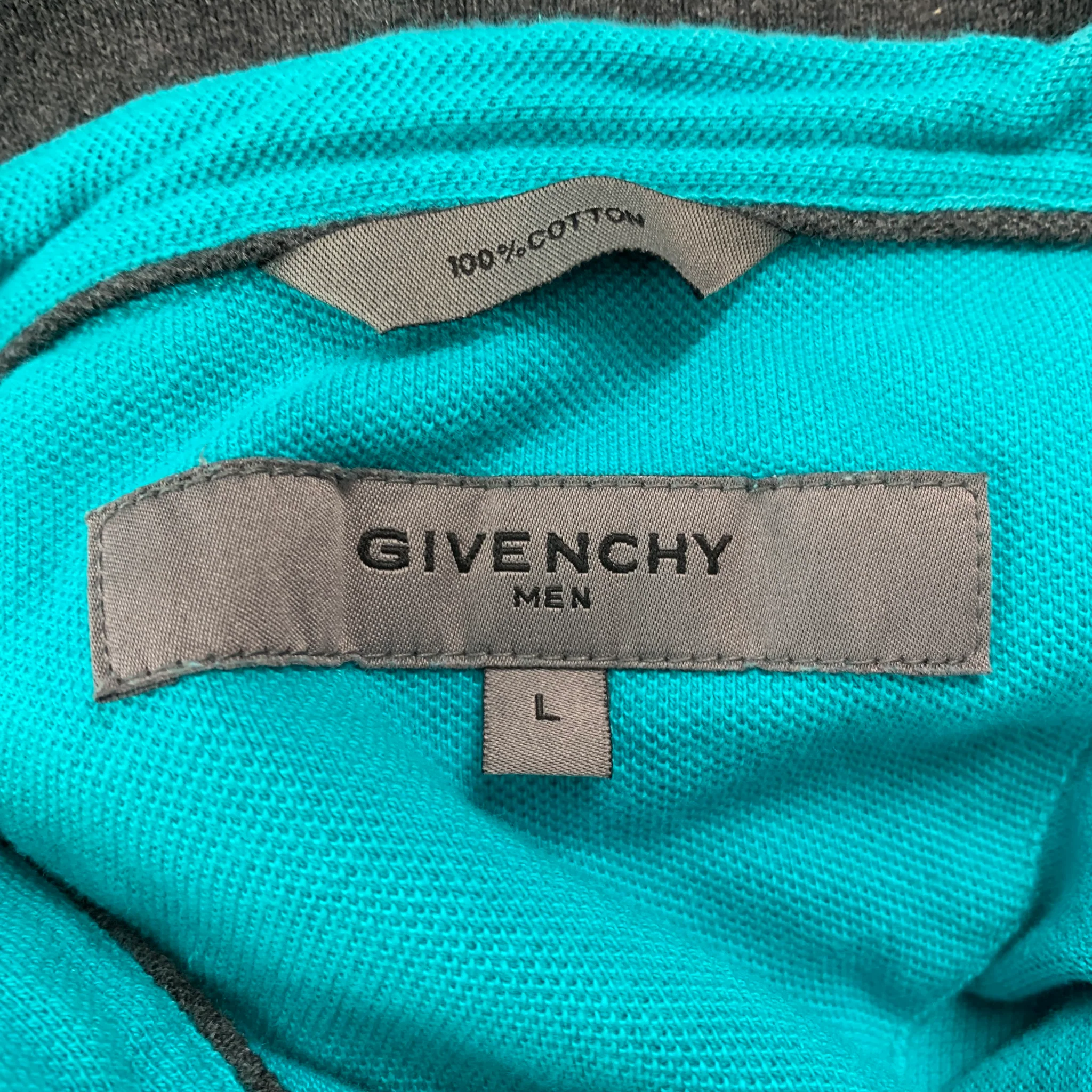 GIVENCHY Size L Blue Grey Contrast Trim Cotton Short Sleeve Polo - Image 4