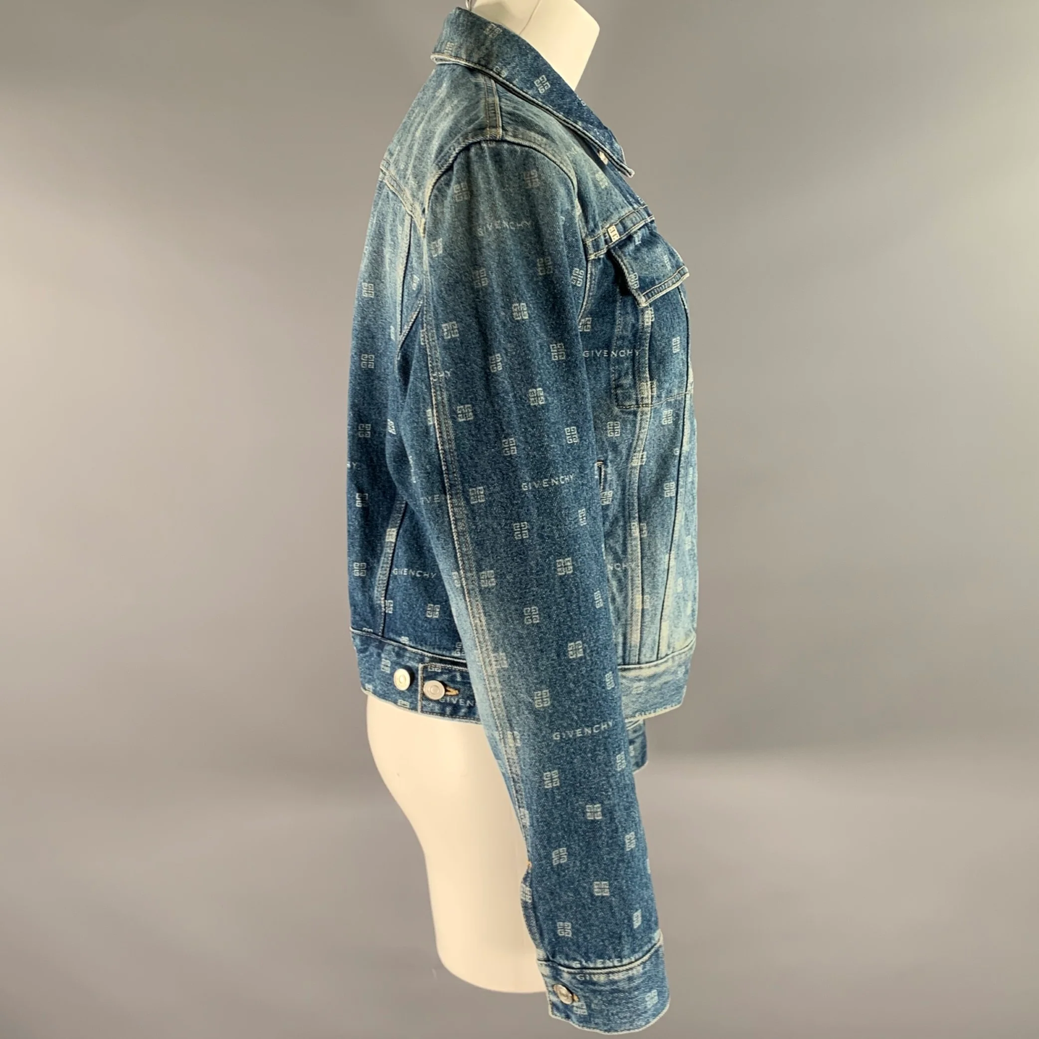 GIVENCHY Size M Blue Cotton Monogram Trucker Jacket - Image 3
