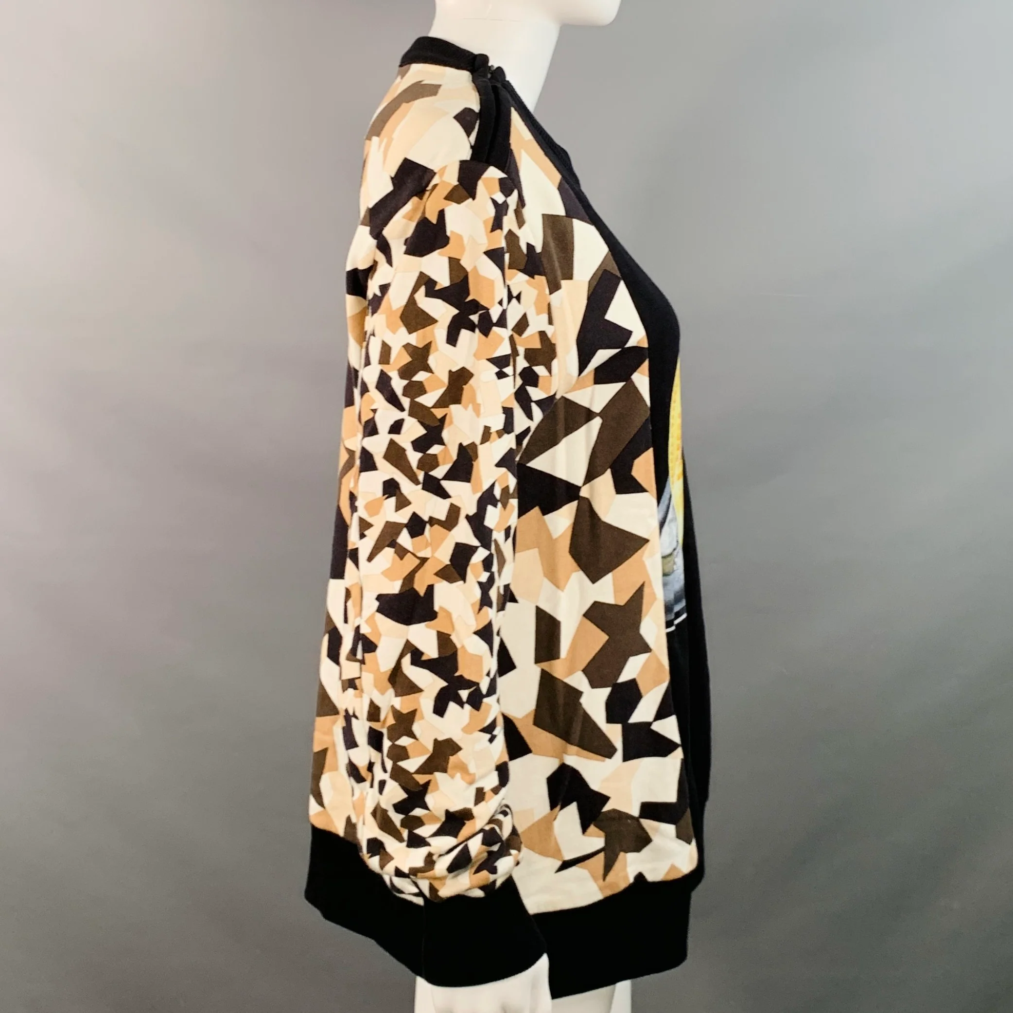 GIVENCHY Size S Black Brown Cream Cotton Geometric Crew Neck Pullover - Image 3