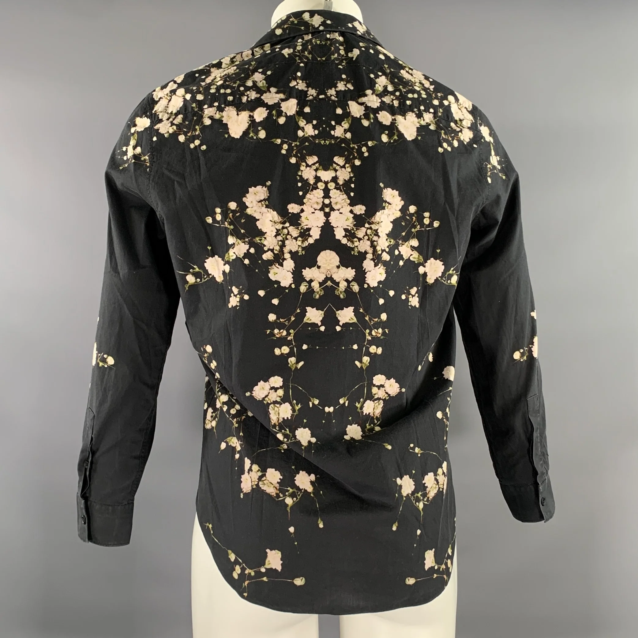 GIVENCHY Size S Black Rose Green Floral Cotton Long Sleeve Shirt - Image 4