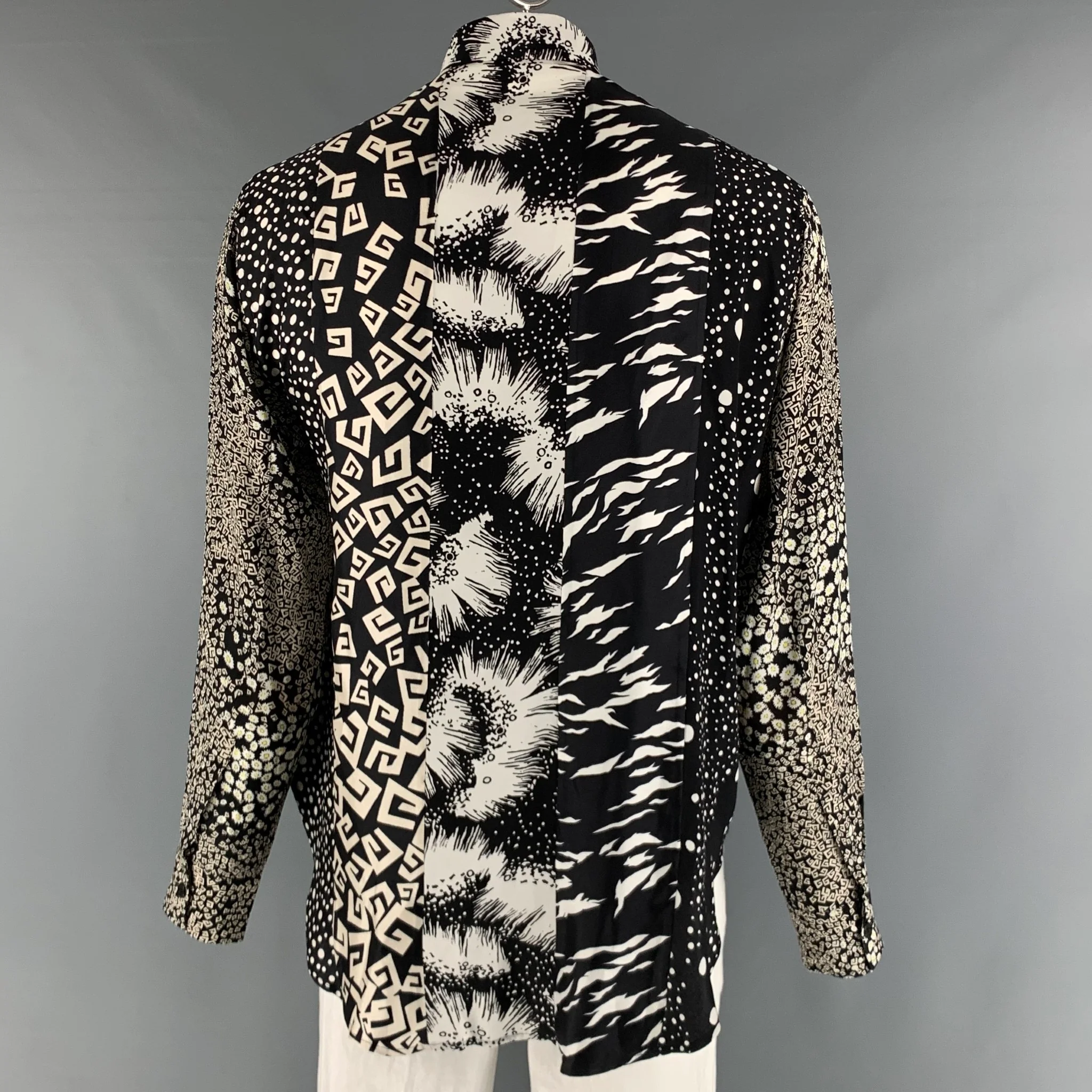 GIVENCHY Size S Black White Mixed Fabrics Silk Button Up Long Sleeve Shirt - Image 4