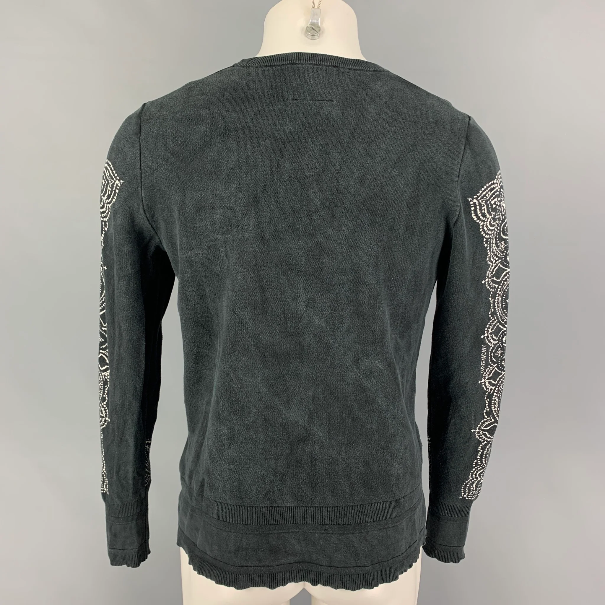 GIVENCHY Size S Black White Paisley Silk Distressed Pullover - Image 3