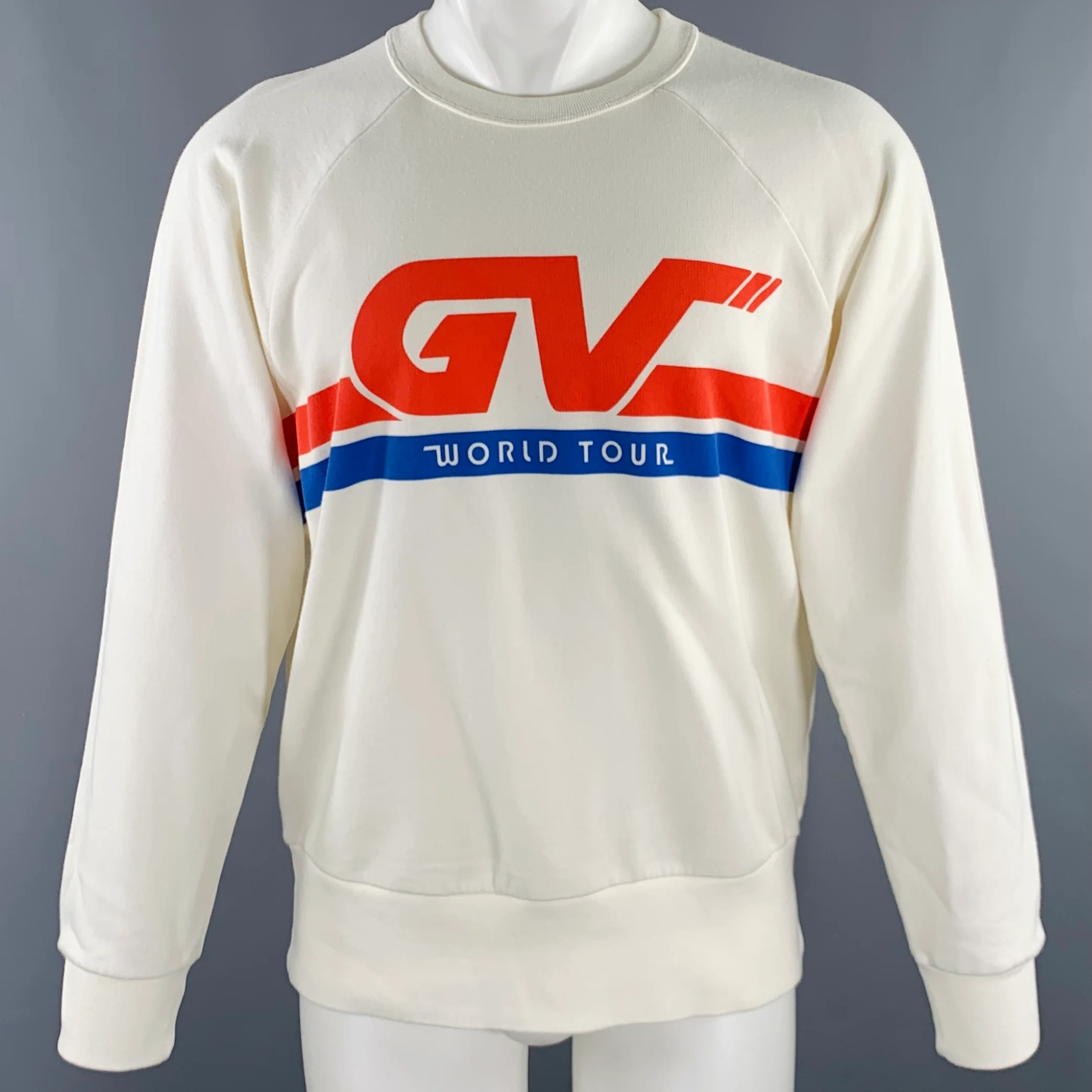 GIVENCHY Size S Cream Red Cotton -GV World Tour- Graphic Sweatshirt