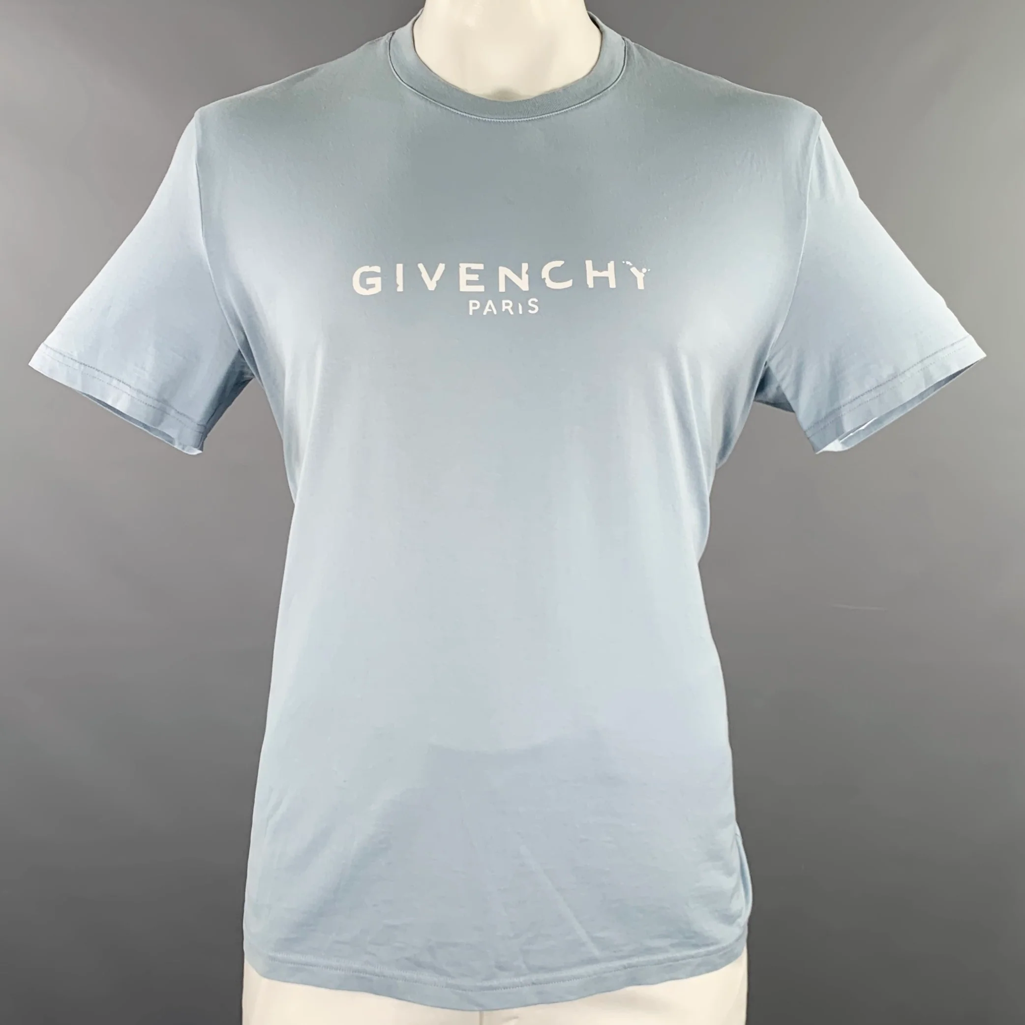 GIVENCHY Size XL Blue Cotton Logo Crew Neck T-shirt