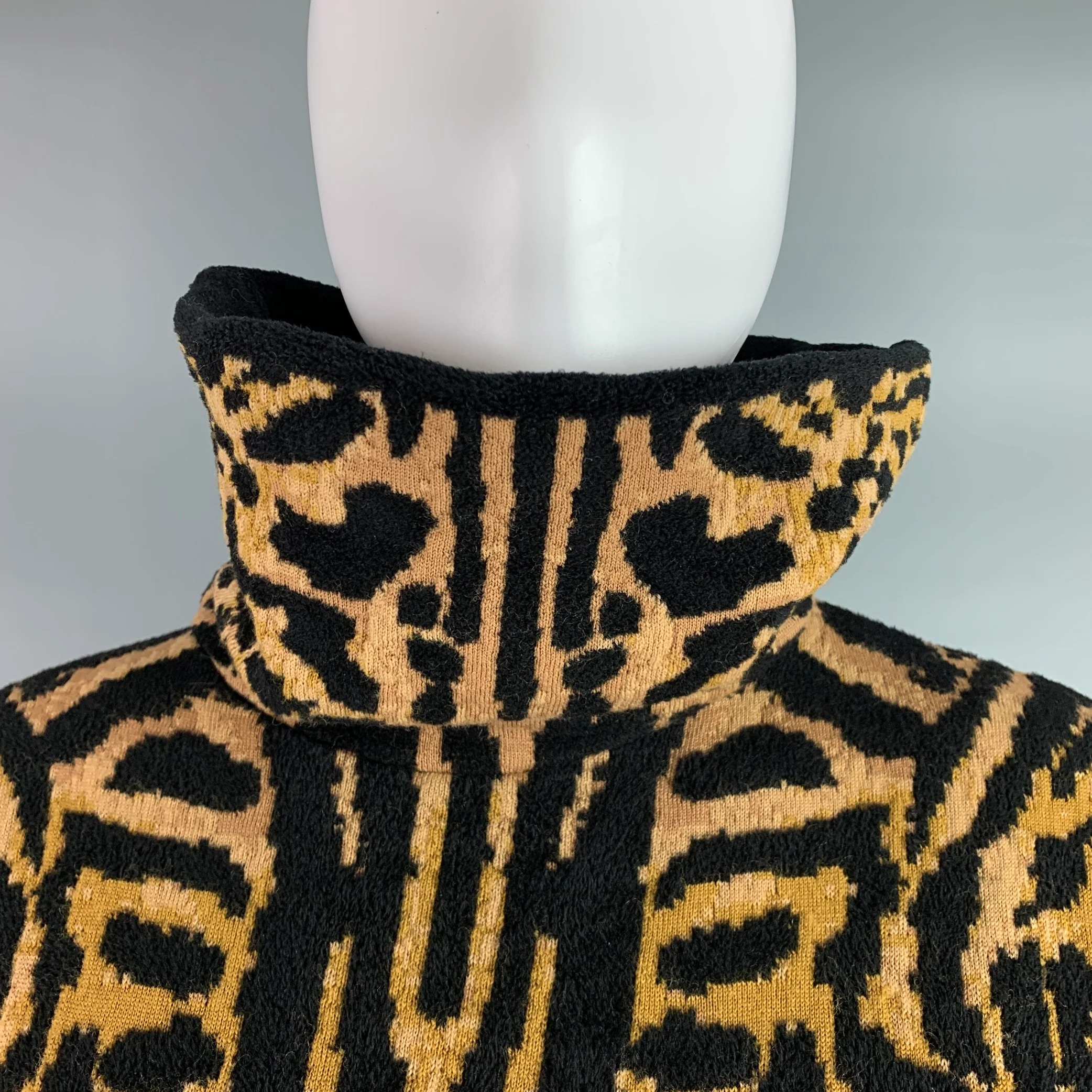 GIVENCHY Size XS Black Camel Wool Blend Leopard Turtleneck Sweater - Image 2