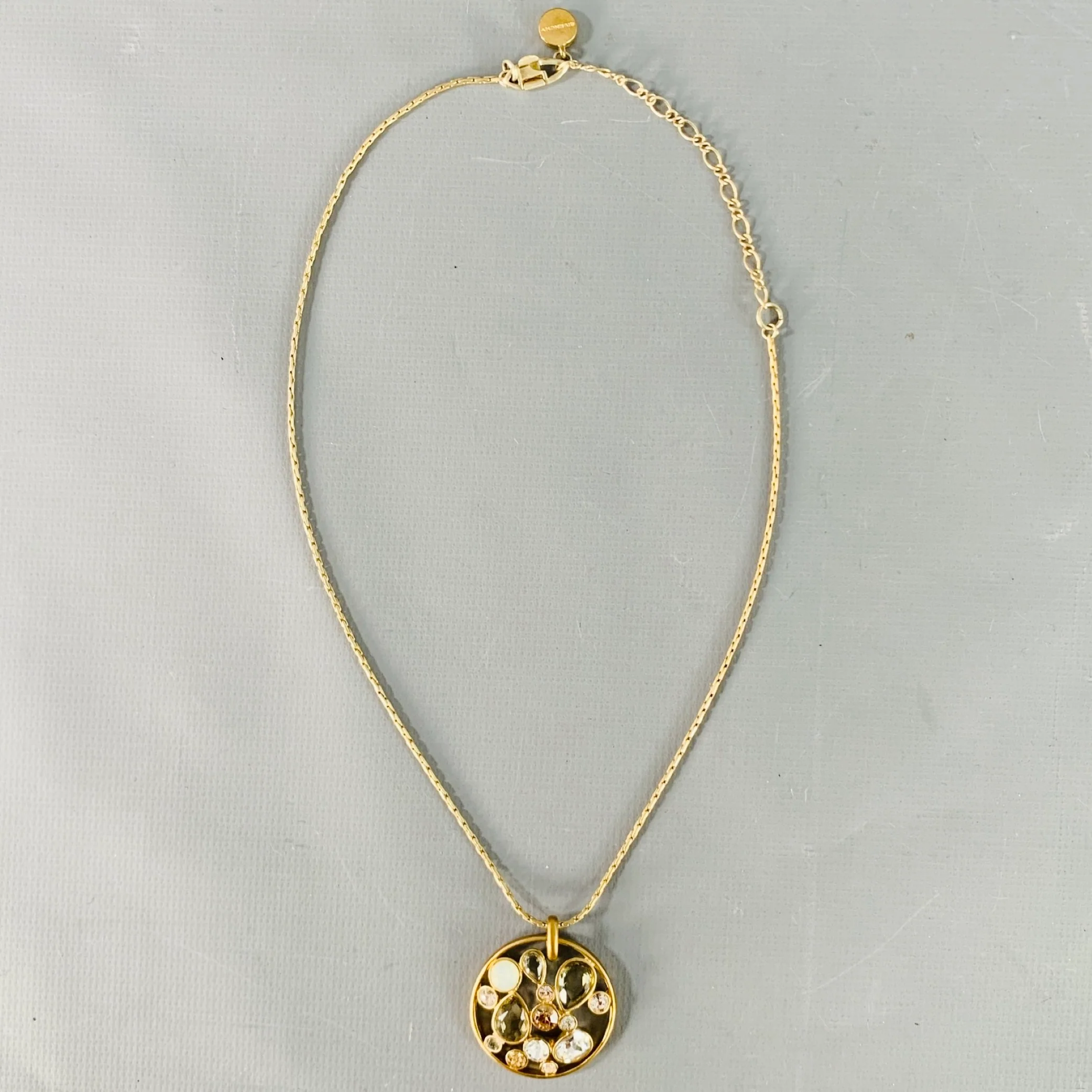 GIVENCHY Vintage Gold Chain Link Rhinestones Pendant Necklace