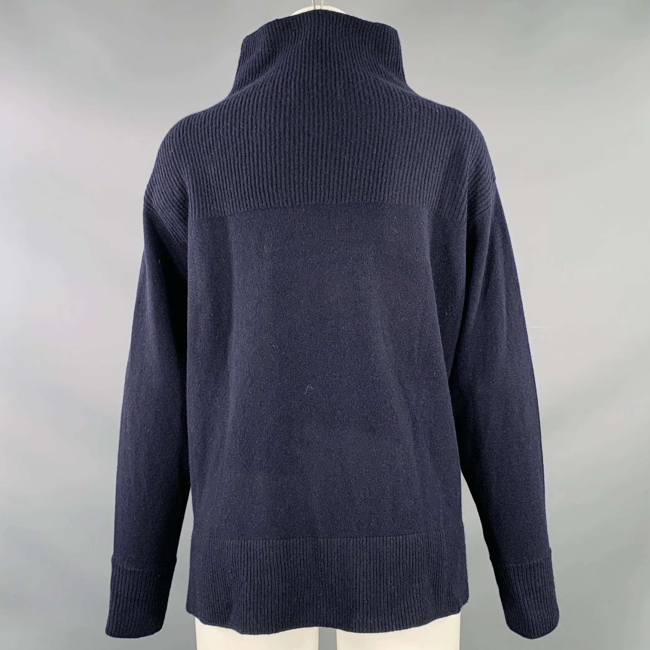 GOBI Size S Navy Cashmere Rib Knit Mock Neck Pullover - Image 3