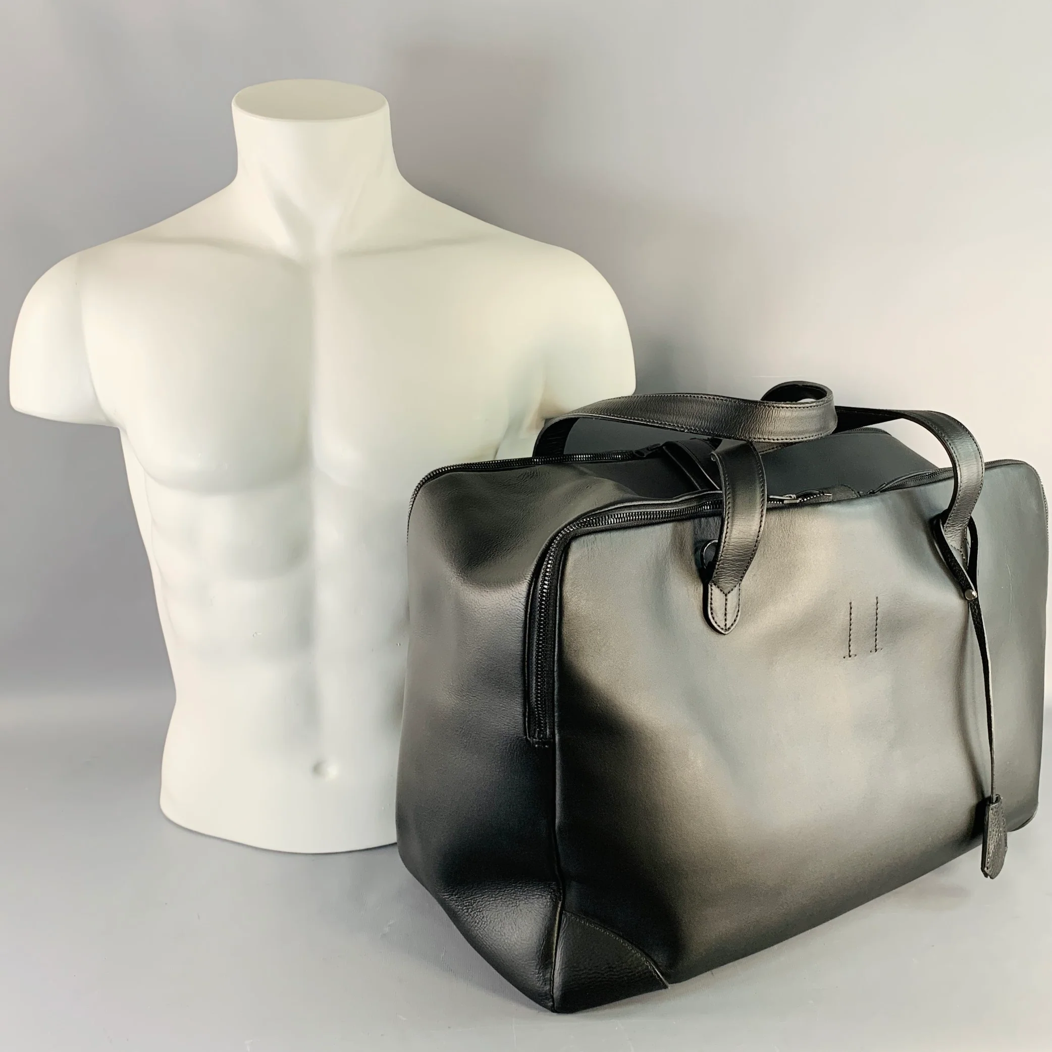GOLDEN GOOSE Black Silver Leather Top Handle Duffle Bag - Image 14