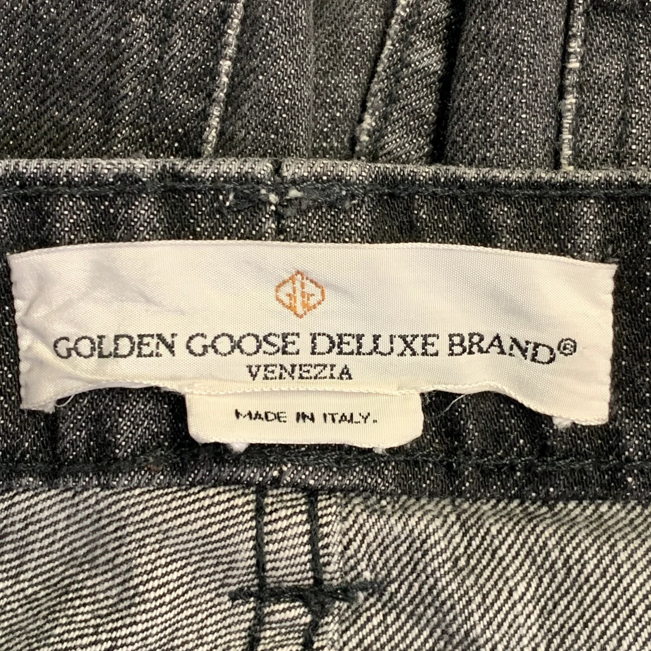 GOLDEN GOOSE Size 34 Black Washed Selvedge Denim Tapered Distressed Jeans - Image 6