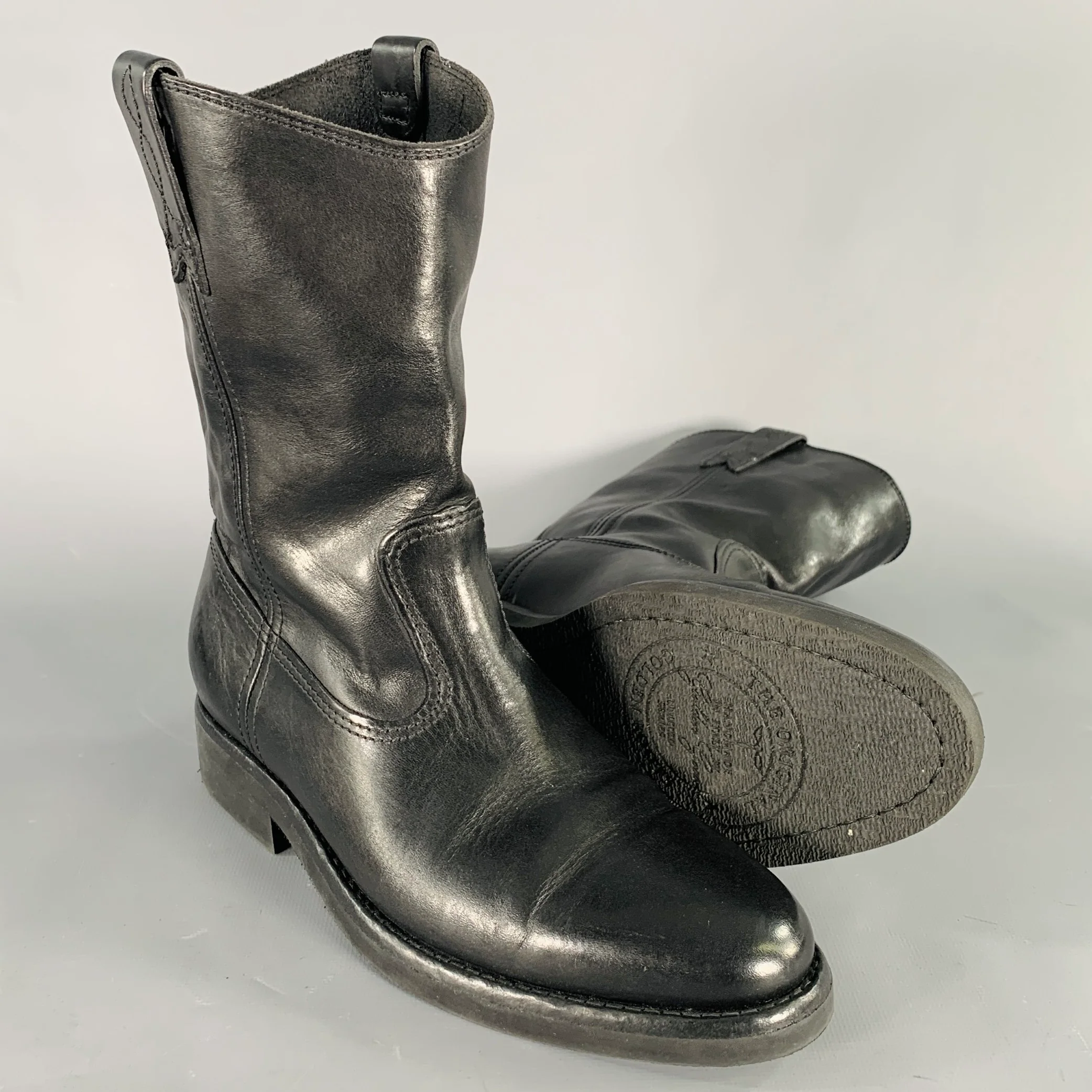 GOLDEN GOOSE Size 7 Black Leather Pull On Cowboy Boots - Image 4