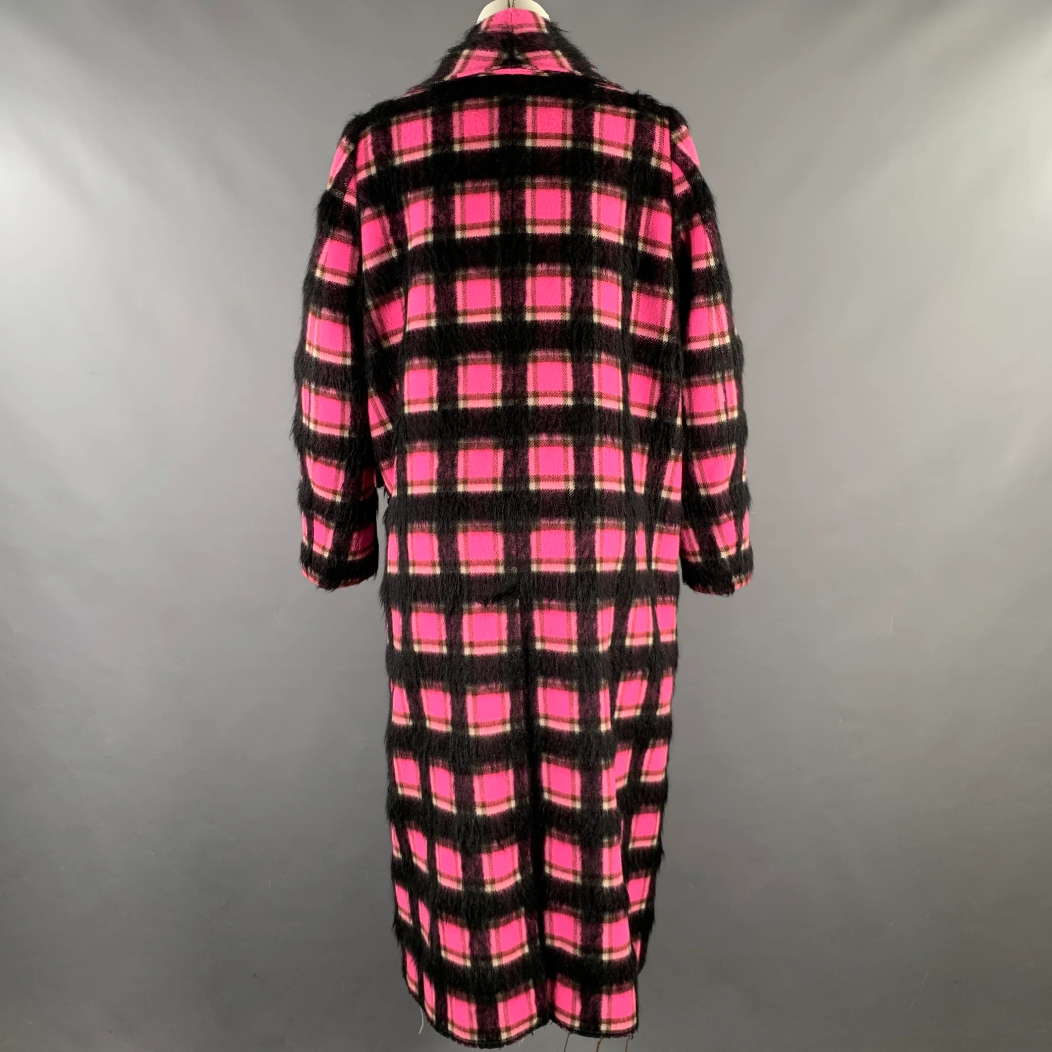 GOLDEN GOOSE Size S Pink Black White Wool Blend Plaid Shawl Lapel Coat - Image 4
