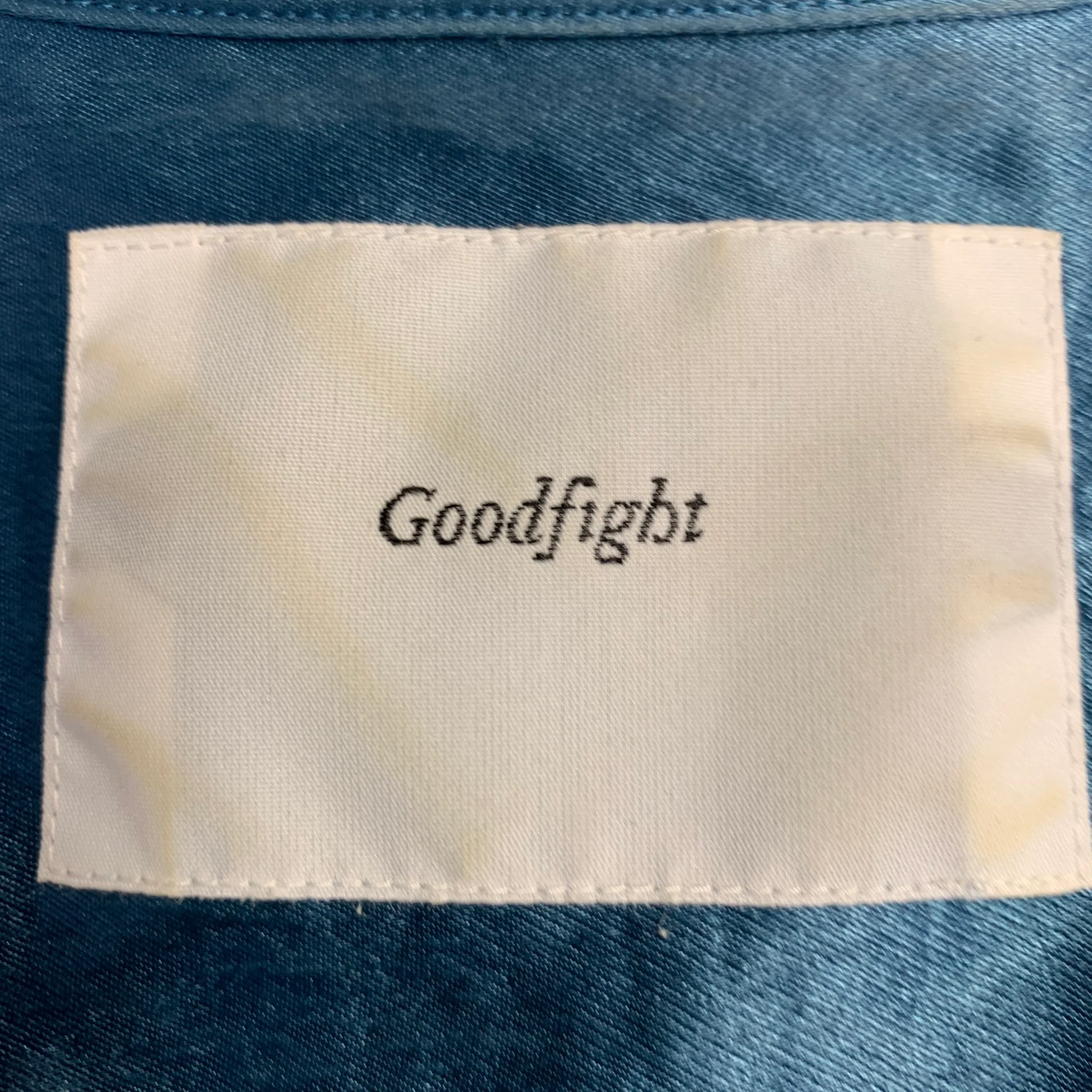 GOODFIGHT Size L Blue Grey Venus Fly Trap Embroidery Satin Camp Short Sleeve Shirt - Image 5