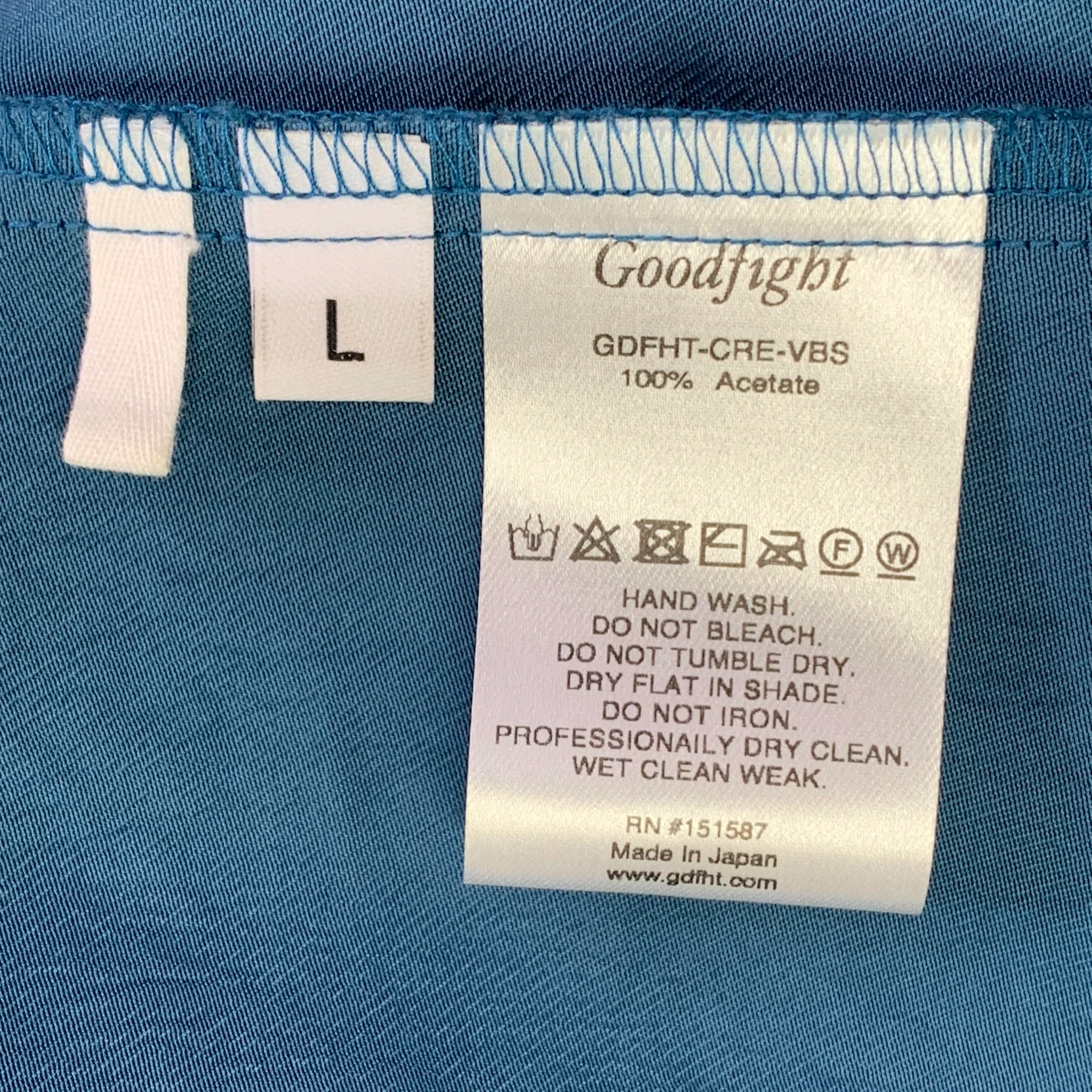 GOODFIGHT Size L Blue Grey Venus Fly Trap Embroidery Satin Camp Short Sleeve Shirt - Image 6