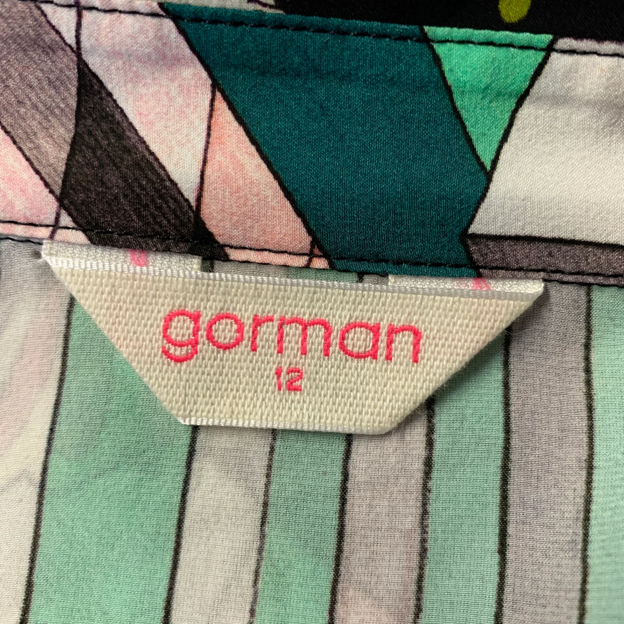 GORMAN Size 12 Black Pink Green Silk Viscose Print Pointed Collar Shirt - Image 5