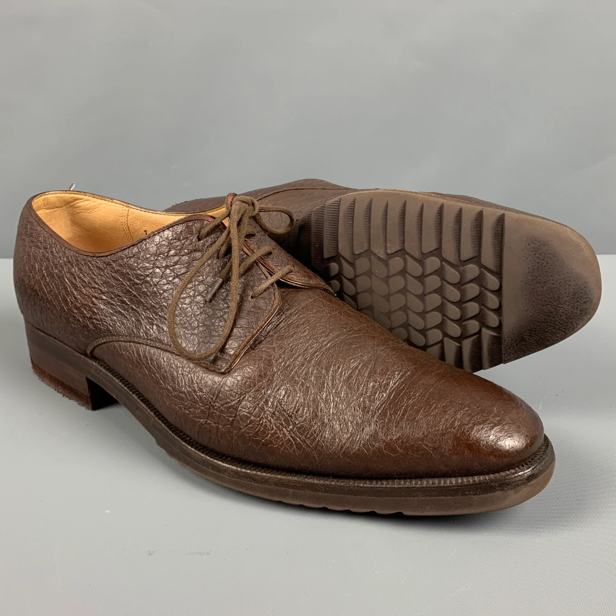 GRAVATI Size 9.5 Brown Textured Leather Lace Up Shoes - Image 5