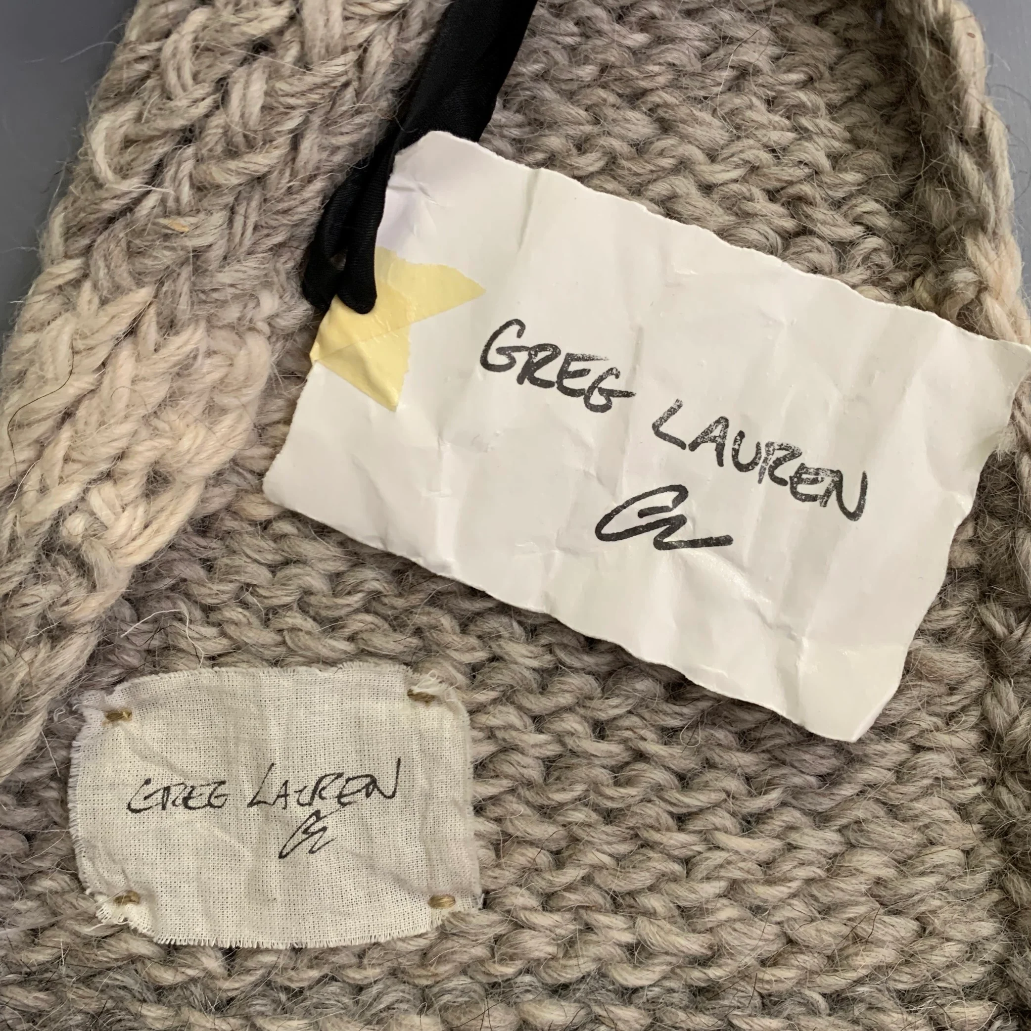 GREG LAUREN Cream Taupe Knit Churro Wool Scarf - Image 2