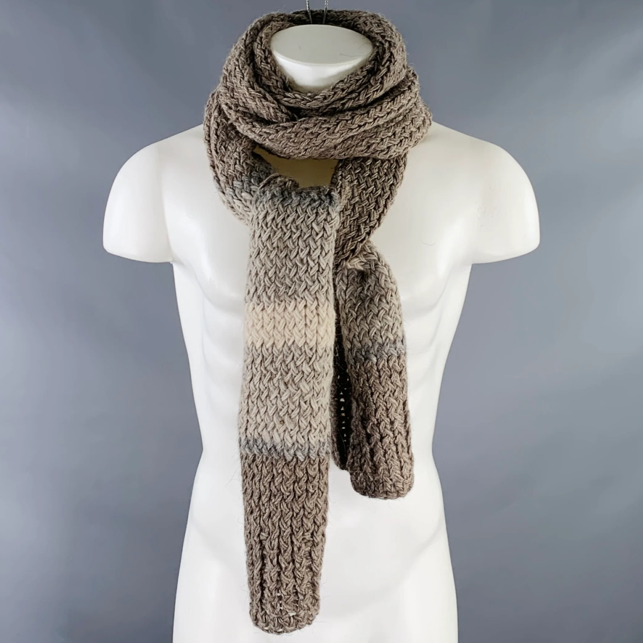 GREG LAUREN Cream Taupe Knit Churro Wool Scarf - Image 3